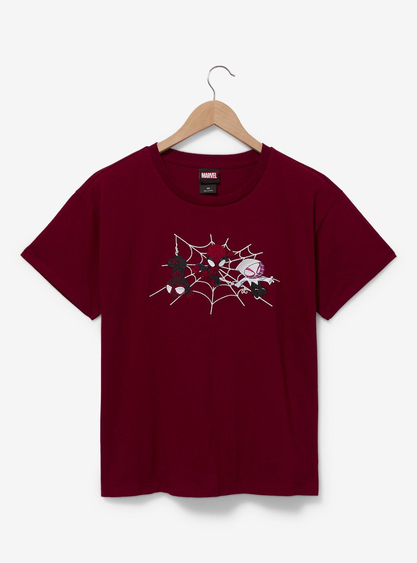 Marvel Spider-Man Embroidered Women's T-Shirt — BoxLunch Exclusive, MAROON, hi-res