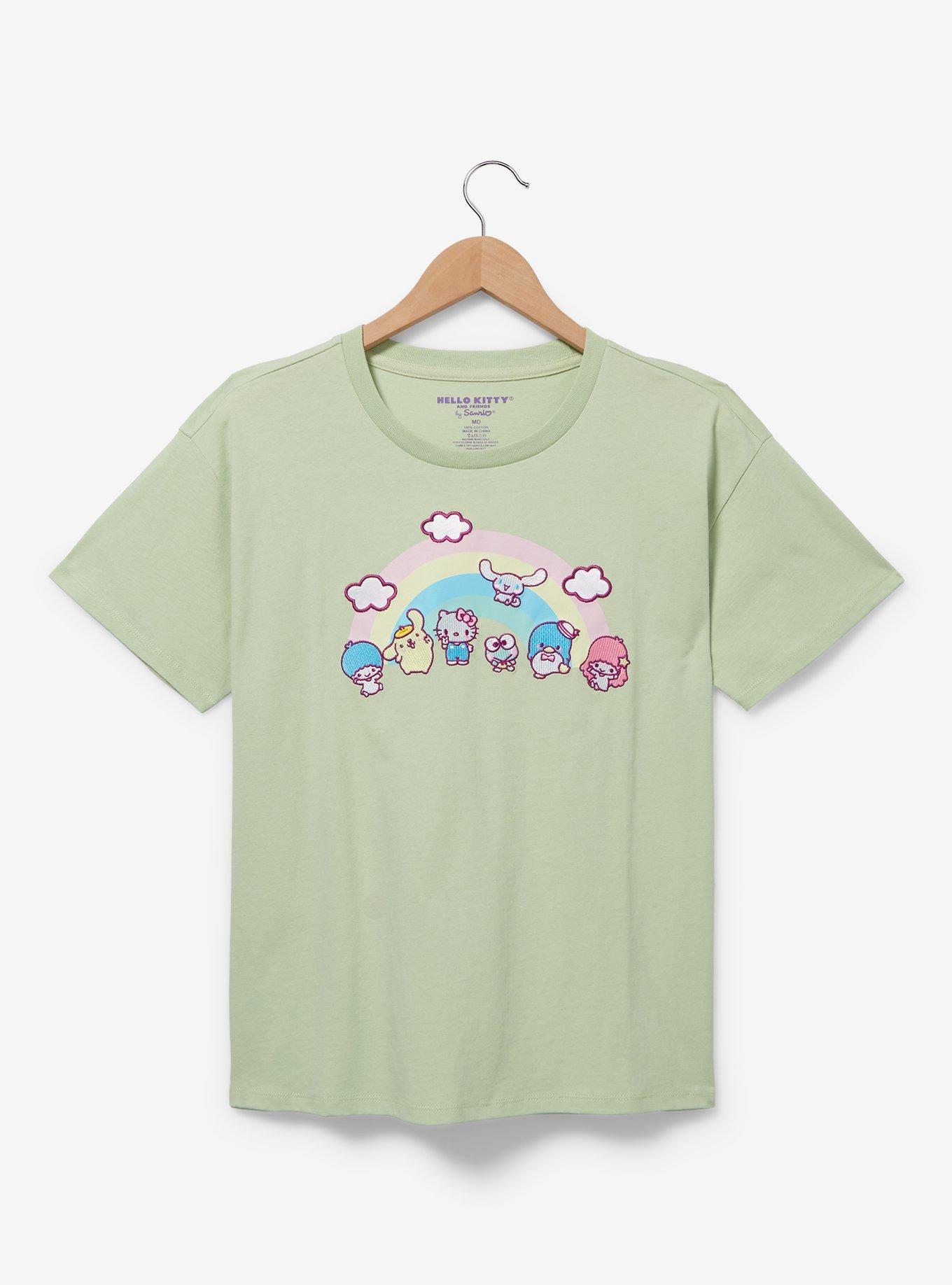 Sanrio Hello Kitty and Friends Rainbow Embroidered Women's T-Shirt &mdash; BoxLunch Exclusive, SAGE, hi-res