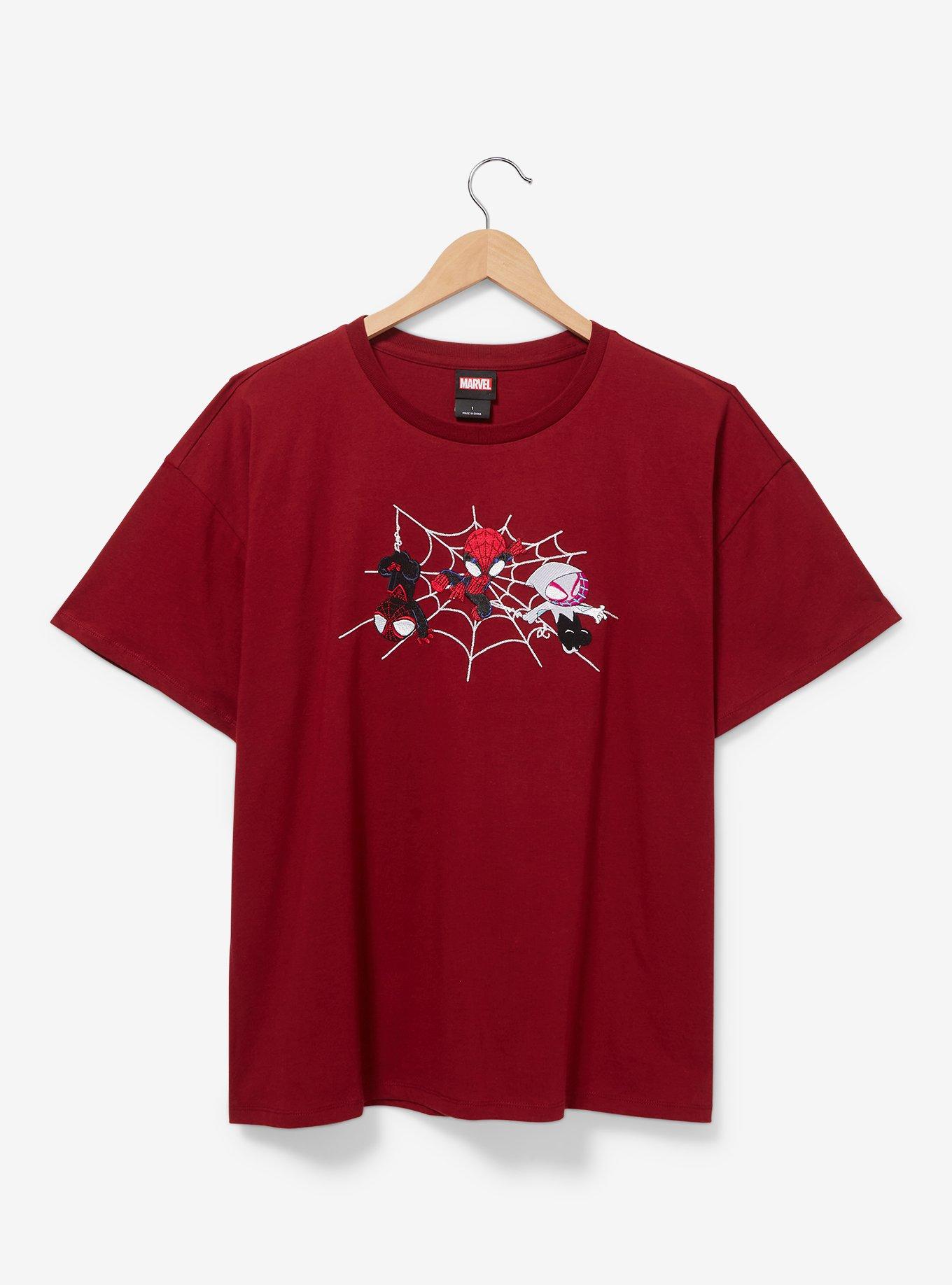 Marvel Spider-Man Embroidered Women's Plus Size T-Shirt — BoxLunch Exclusive, MAROON, hi-res