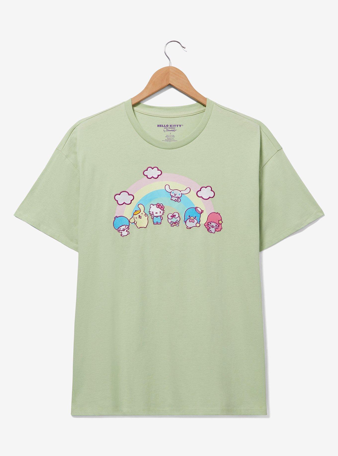 Sanrio Hello Kitty and Friends Rainbow Embroidered Women's Plus Size T-Shirt &mdash; BoxLunch Exclusive, SAGE, hi-res