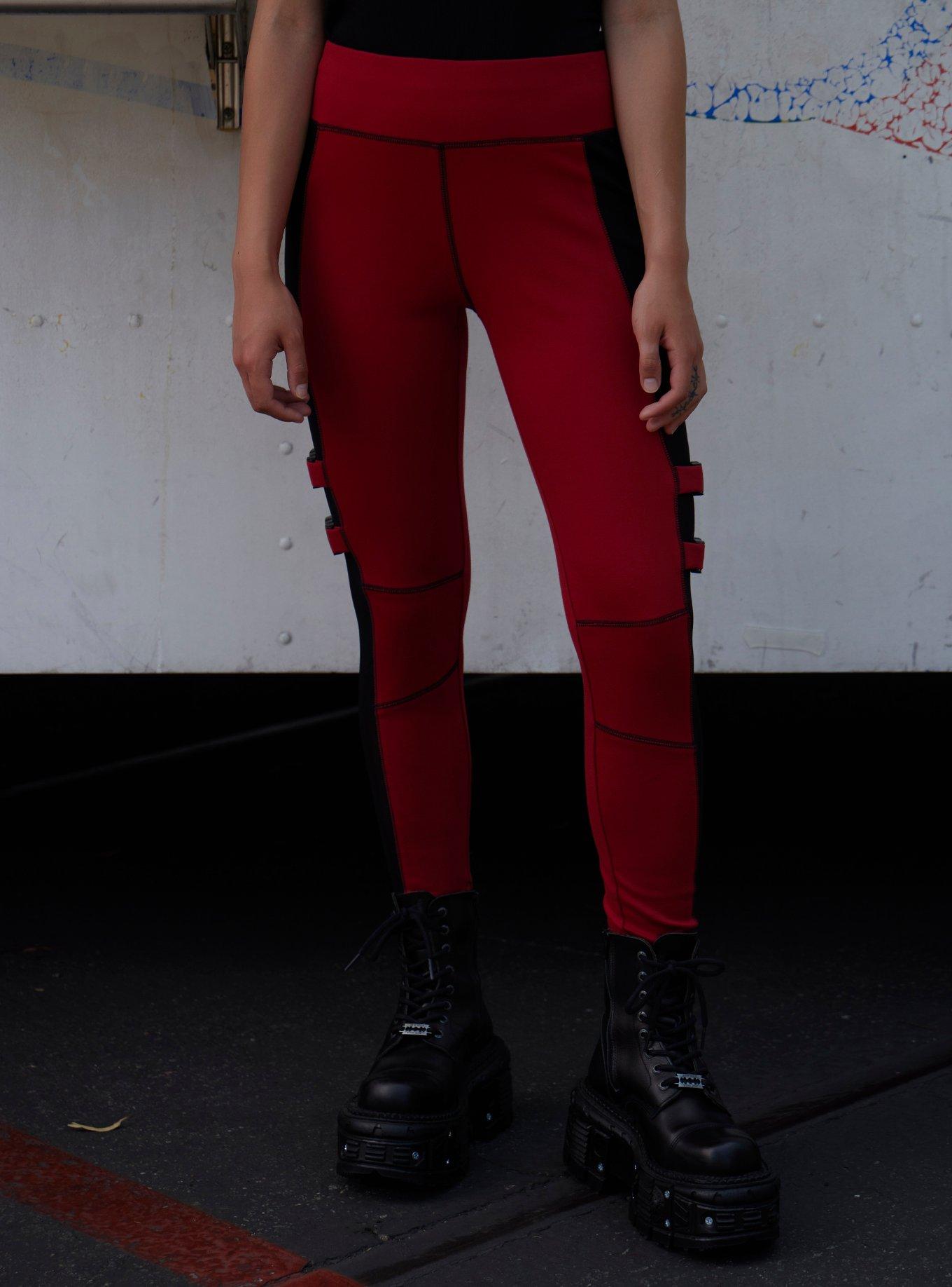 Her Universe Marvel Deadpool & Wolverine Deadpool Mesh Color-Block Leggings, RED  BLACK, hi-res