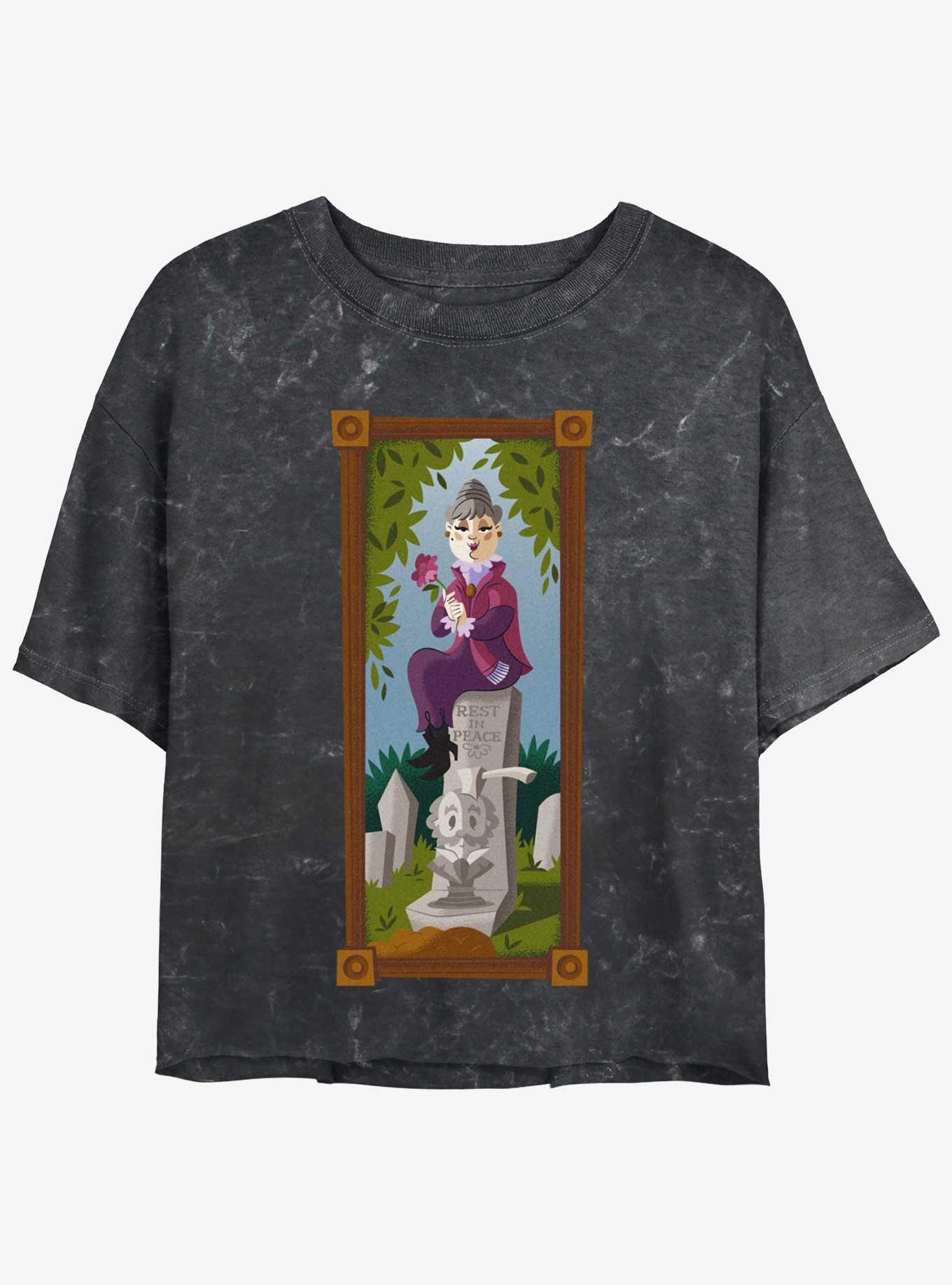 Disney The Haunted Mansion The Black Widow Portrait Girls Mineral Wash Crop T-Shirt Hot Topic Web Exclusive, BLACK, hi-res