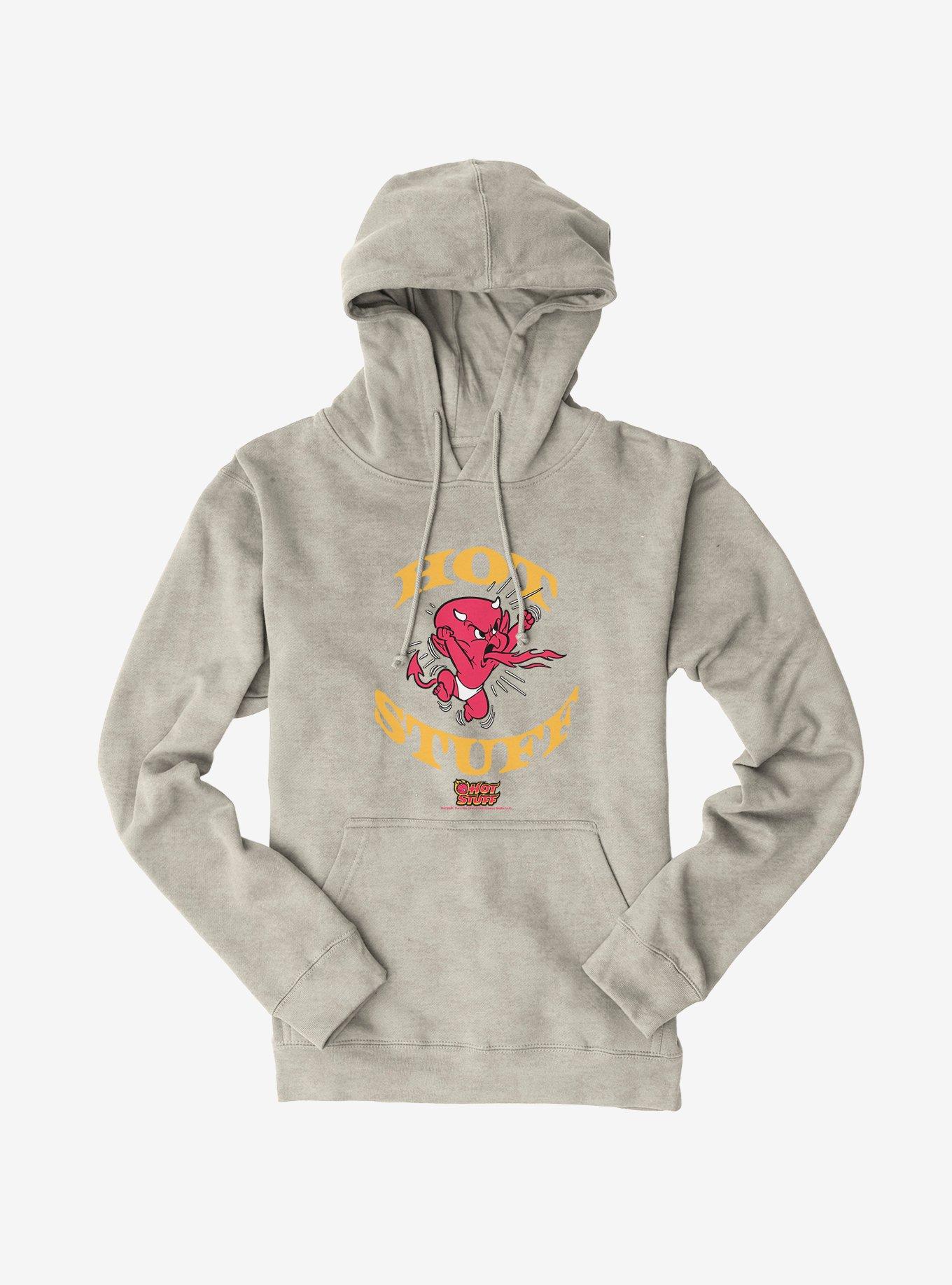 Hot Stuff The Little Devil Spitting Out Fire Hoodie, OATMEAL HEATHER, hi-res