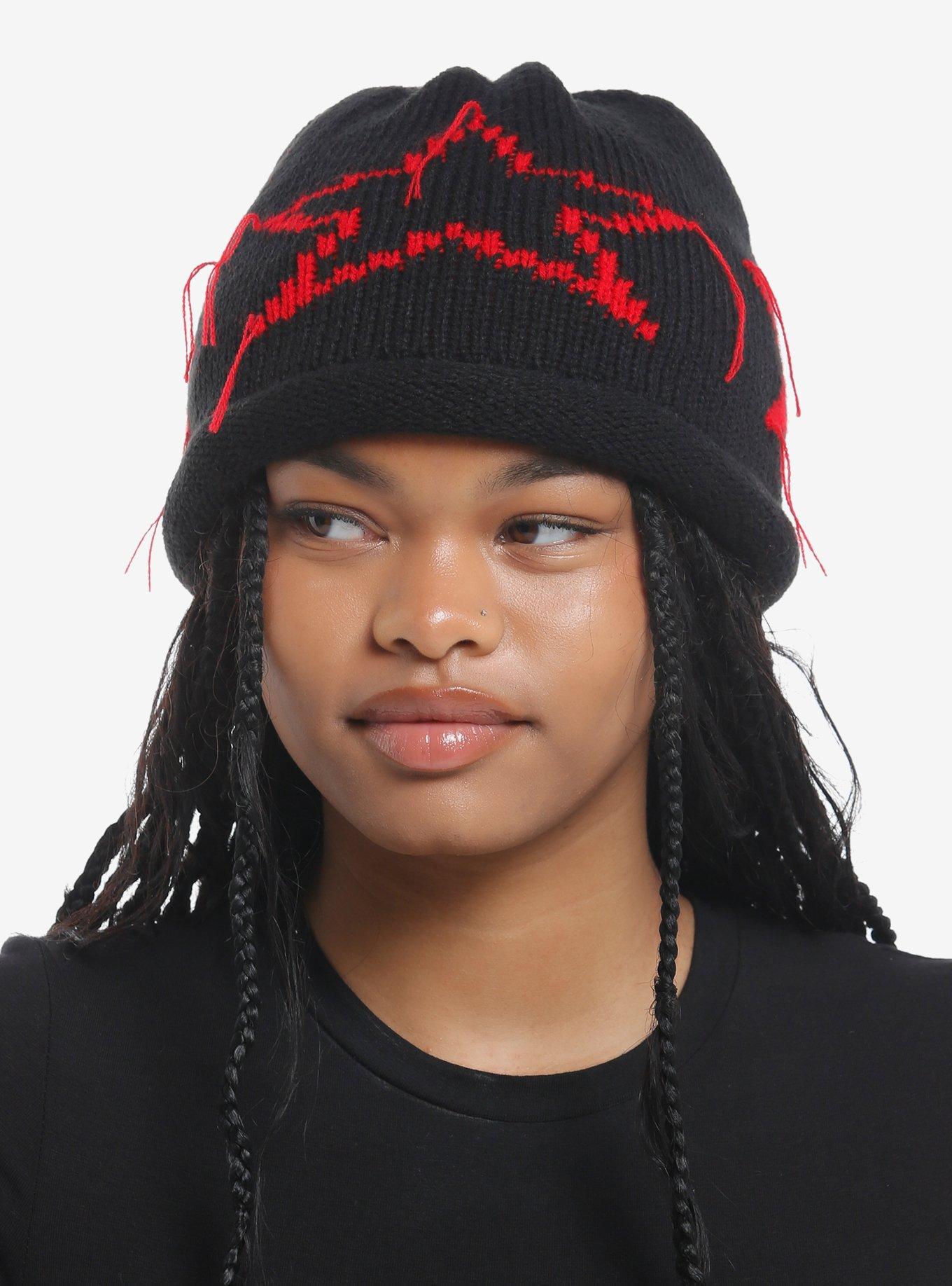 Distressed Red Star Knit Beanie, , hi-res