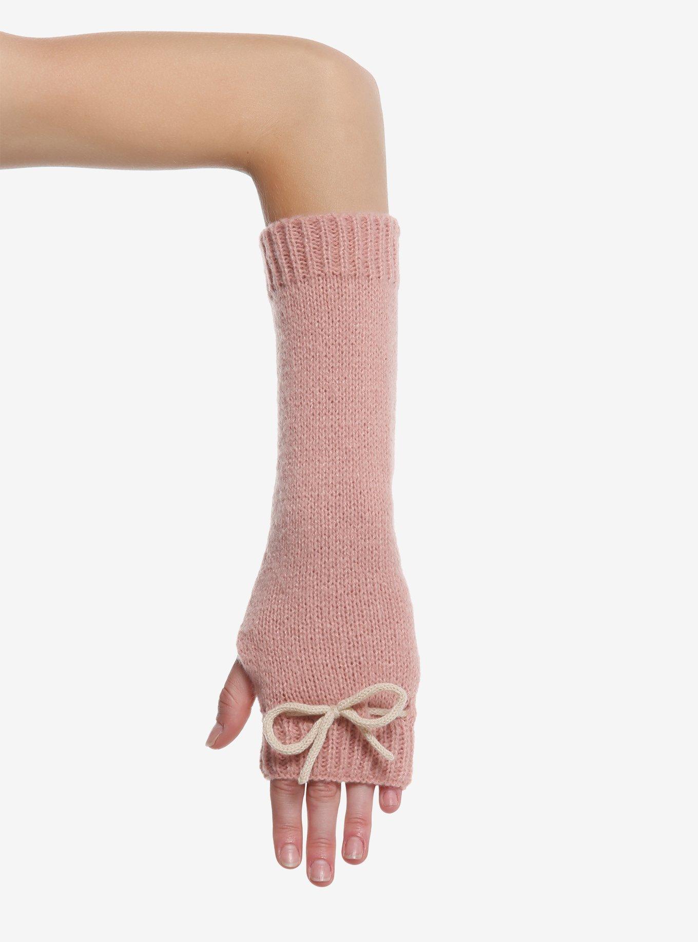 Pink Cream Bow Fuzzy Arm Warmers