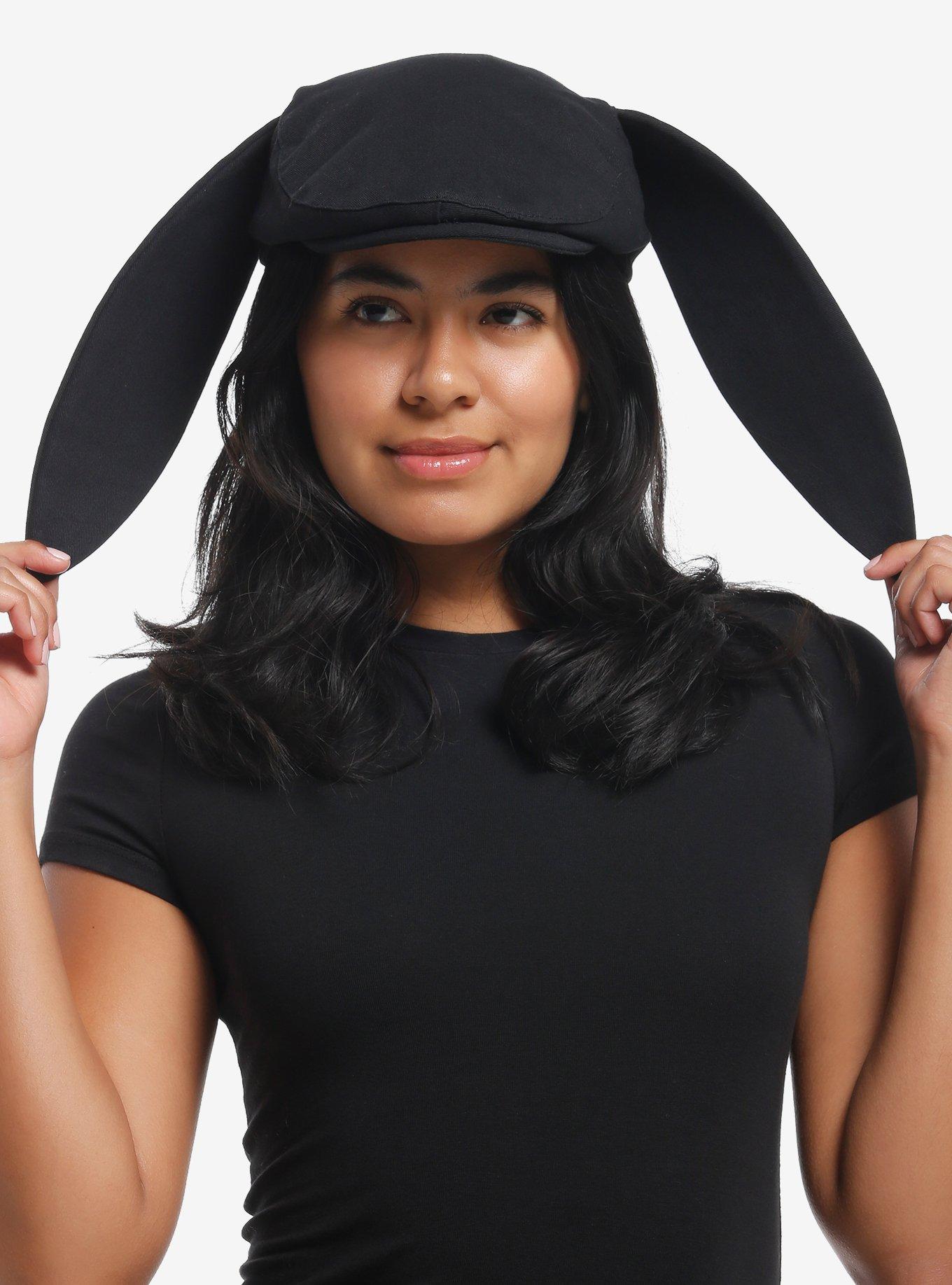 Black Bunny Ear Flat Cap, , hi-res