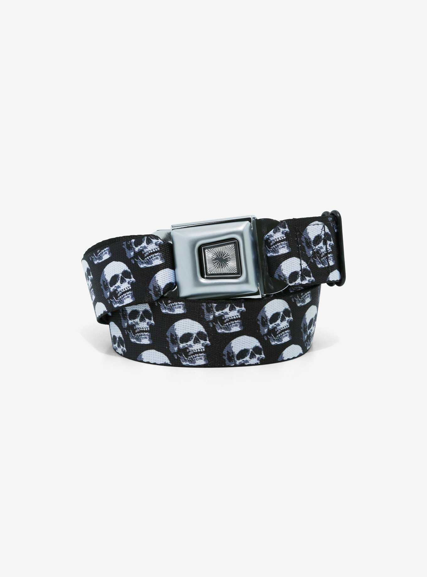 Black & White Skull Seatbelt Belt, , hi-res