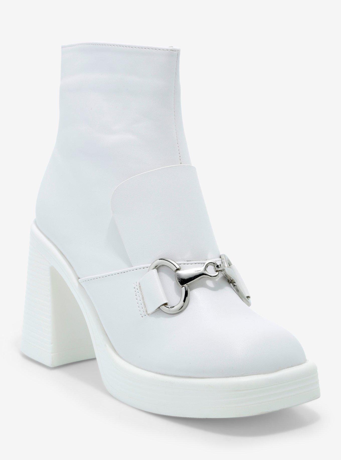 Yoki White Buckle Heeled Booties, MULTI, hi-res