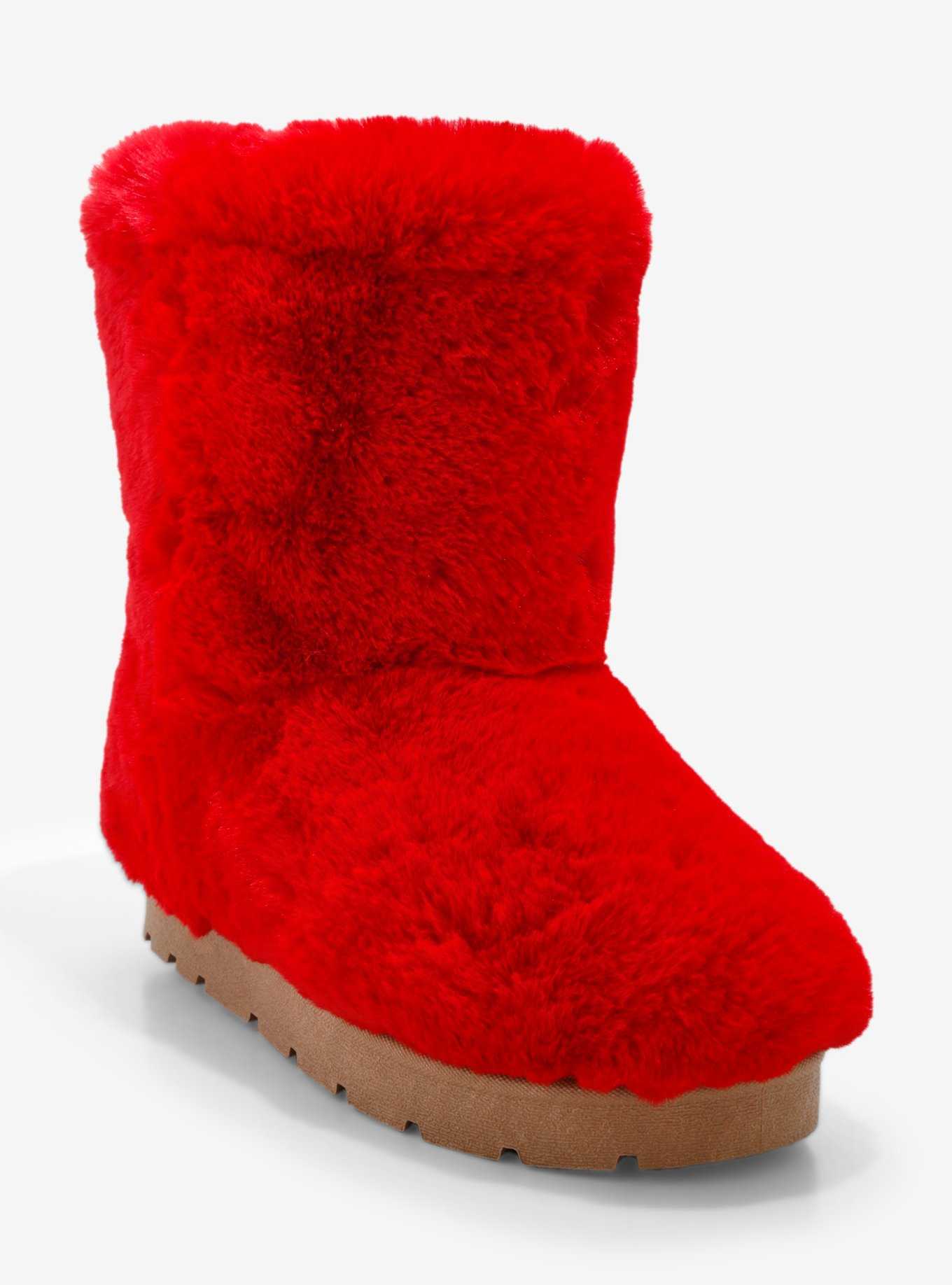 Yoki Red Faux Fur Boots, , hi-res