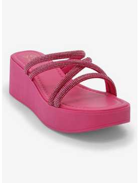 Yoki Pink Rhinestone Platform Sandals, , hi-res
