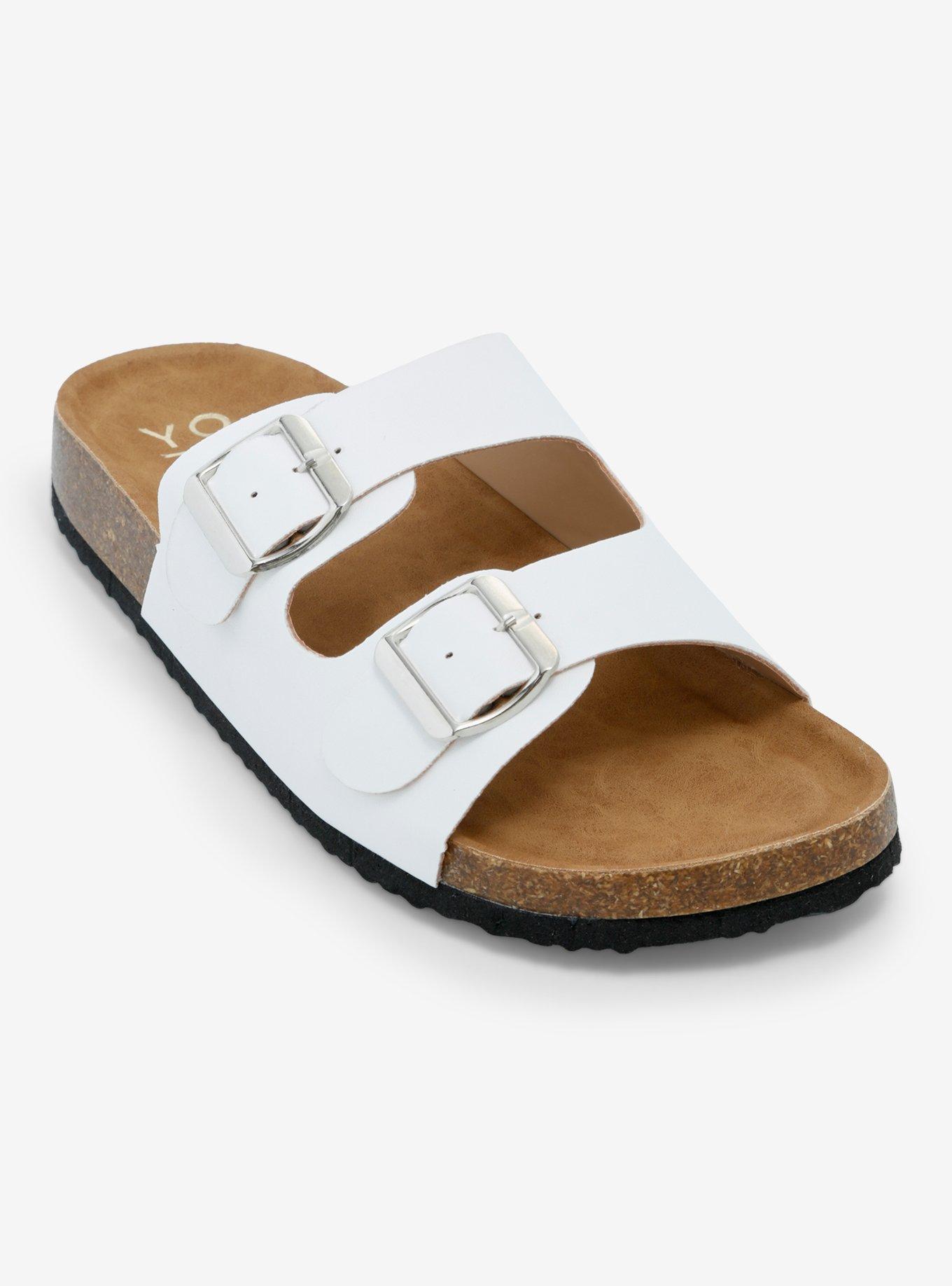 Yoki Gian White Double Buckle Slide Sandals