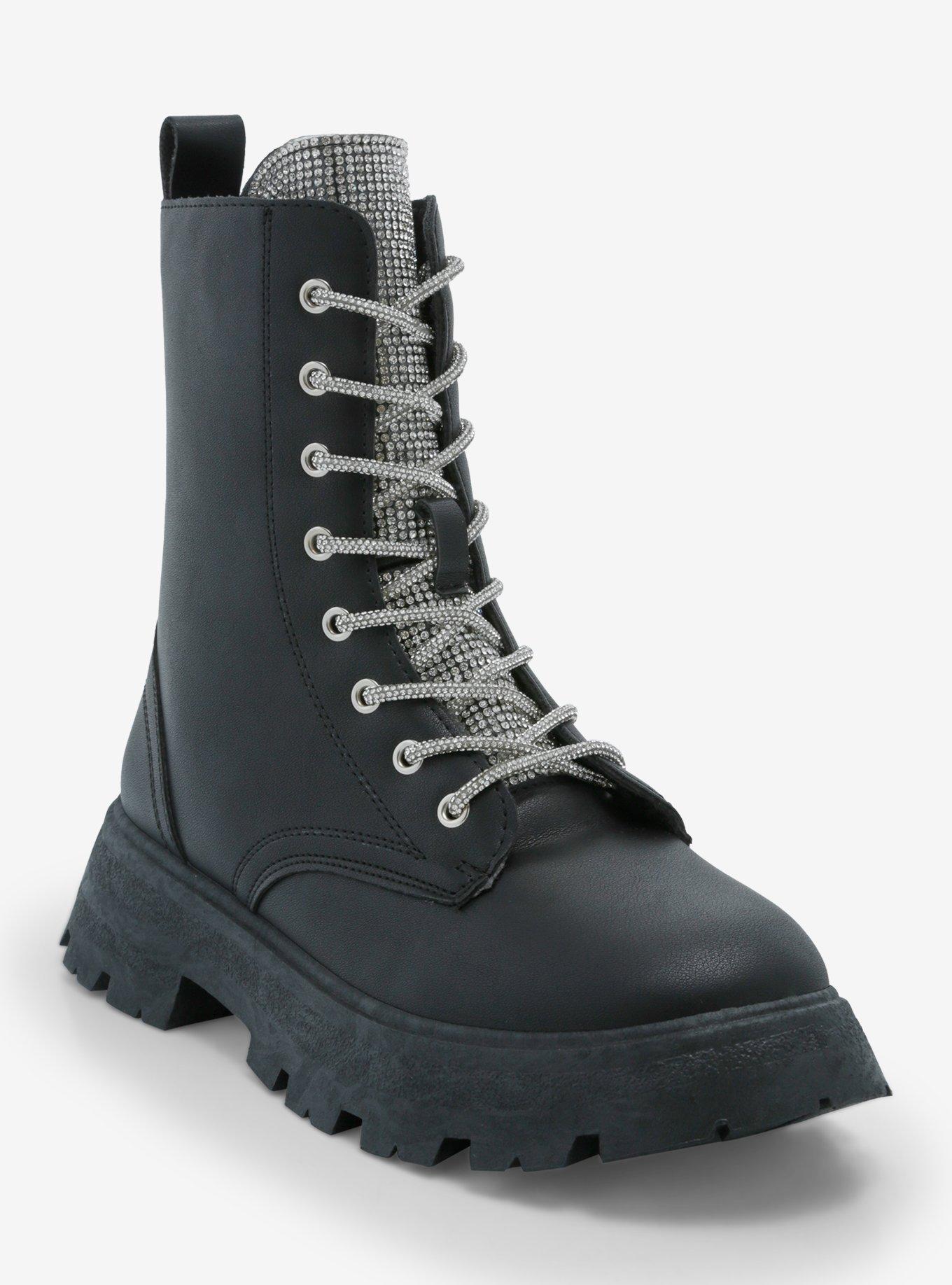 Yoki Black & Silver Bling Platform Combat Boots, MULTI, hi-res