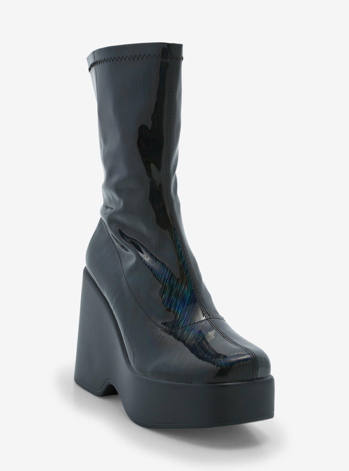 Yoki Black & Iridescent Patent Heeled Platform Boots, MULTI, hi-res