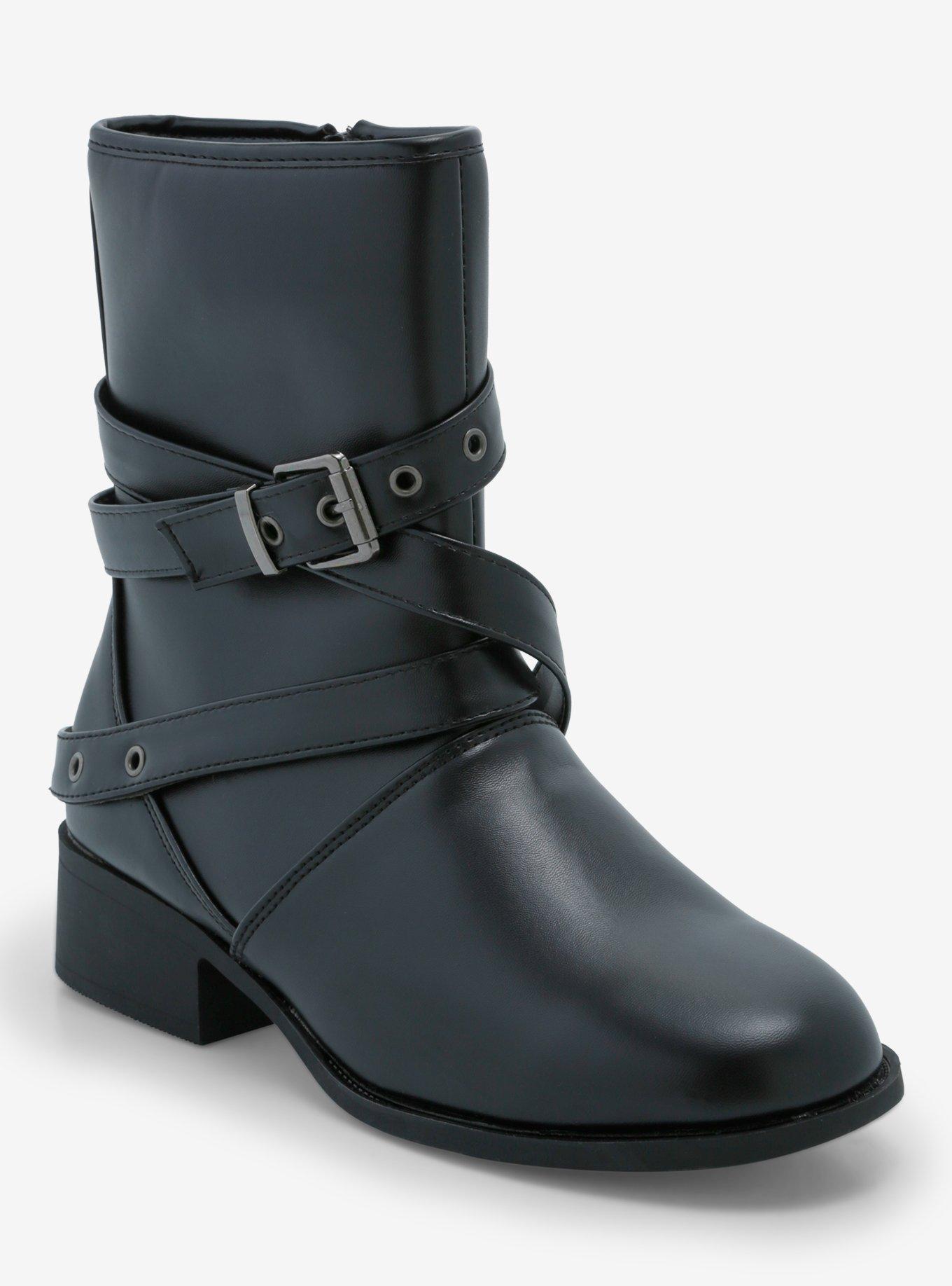 Yoki Black Strap Buckle Boots, , hi-res