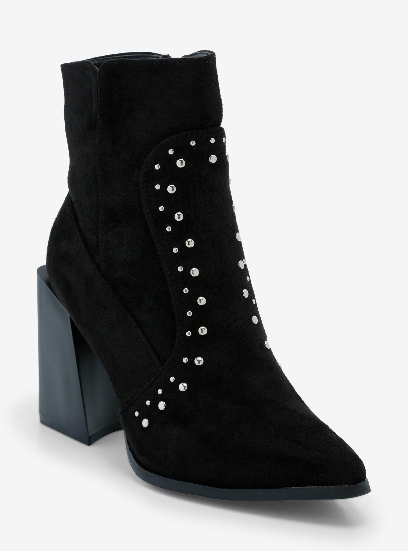 Yoki Black Faux Suede Stud Heel Booties, MULTI, hi-res