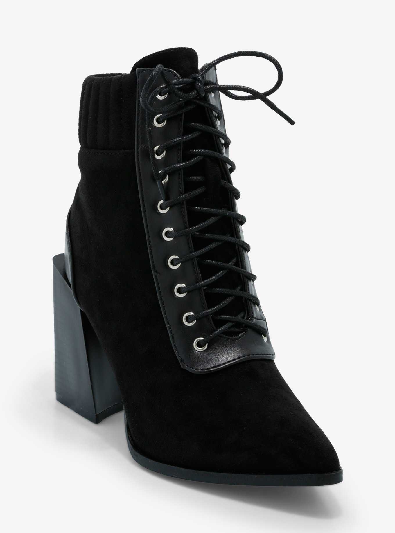 Yoki Black Lace-Up Sock Booties, , hi-res