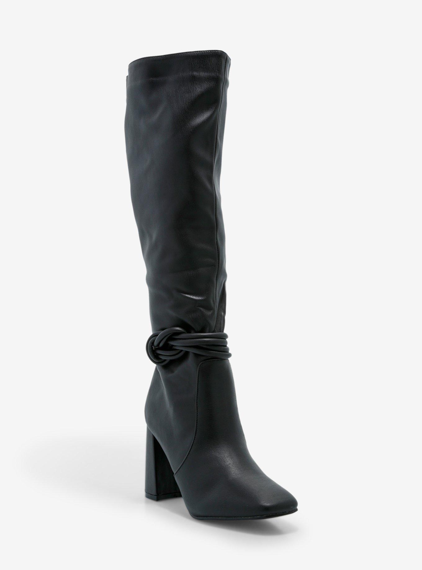 Yoki Black Knot Heeled Knee High Boots