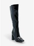 Yoki Shiny Black Buckle Knee-High Heel Boots, MULTI, hi-res