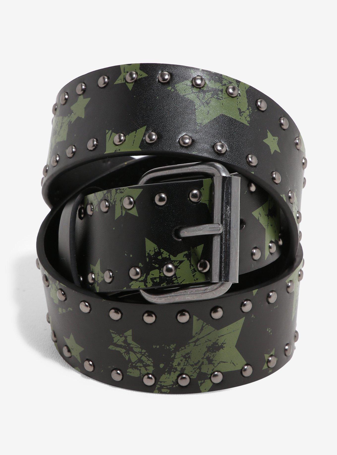 Black & Green Star Stud Belt, , hi-res