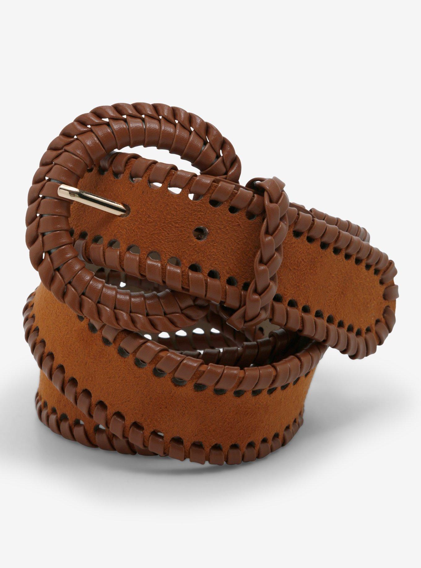 Brown & Tan Whip Stitch Belt, , hi-res