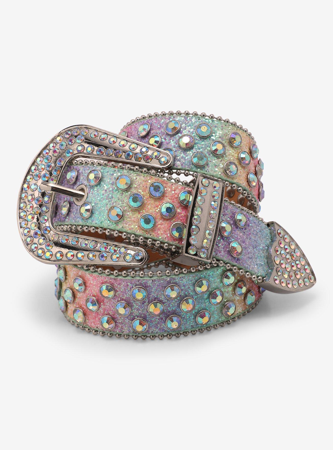 Rainbow Glitter Bling Western Belt | Hot Topic