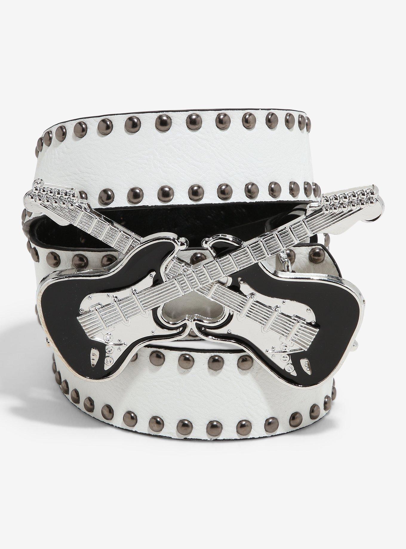 White Stud Guitar Buckle Belt, MULTI, hi-res