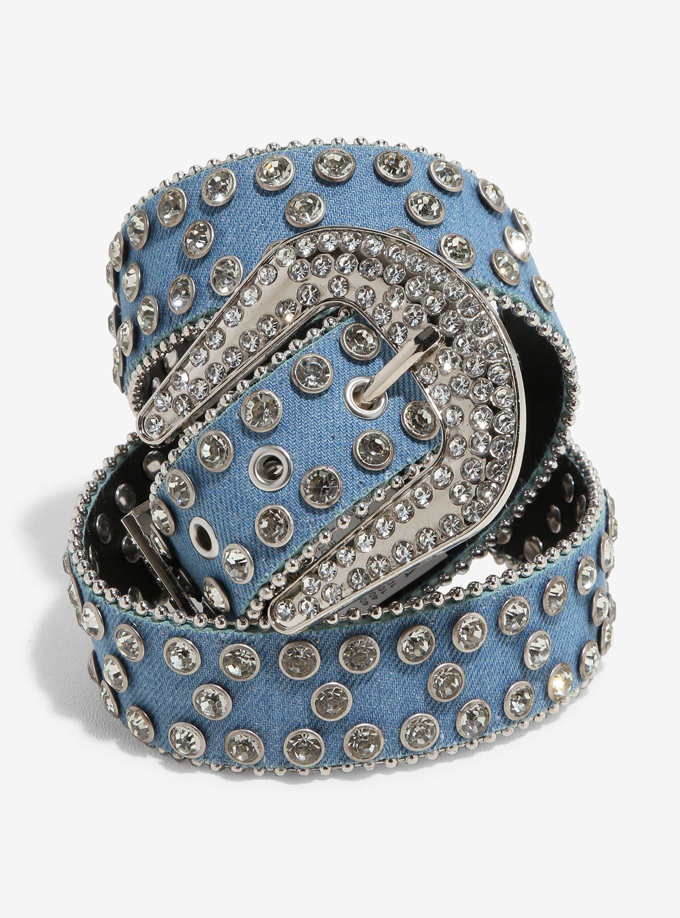 Blue Denim Rhinestone Western Belt, MULTI, hi-res