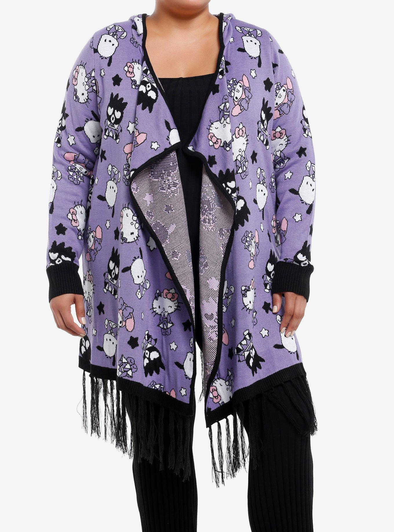 Hello Kitty And Friends Magic Card Hooded Open Knit Girls Cardigan Plus Size, MULTI, hi-res