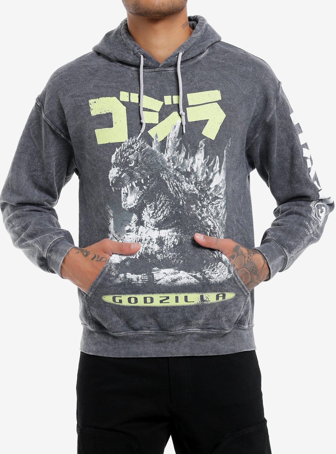 Godzilla Japanese Text Mineral Wash Hoodie, PURPLE, hi-res