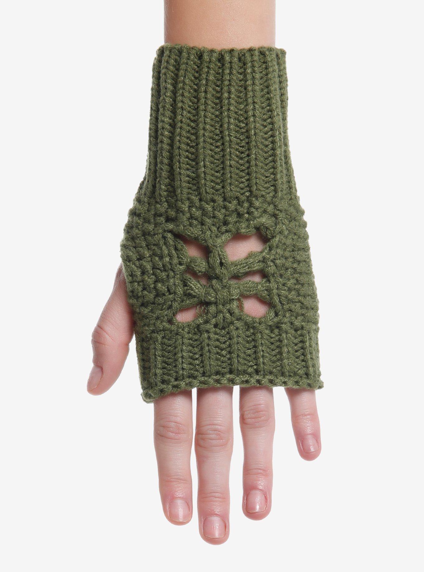 Butterfly Cutout Knit Fingerless Gloves, , hi-res