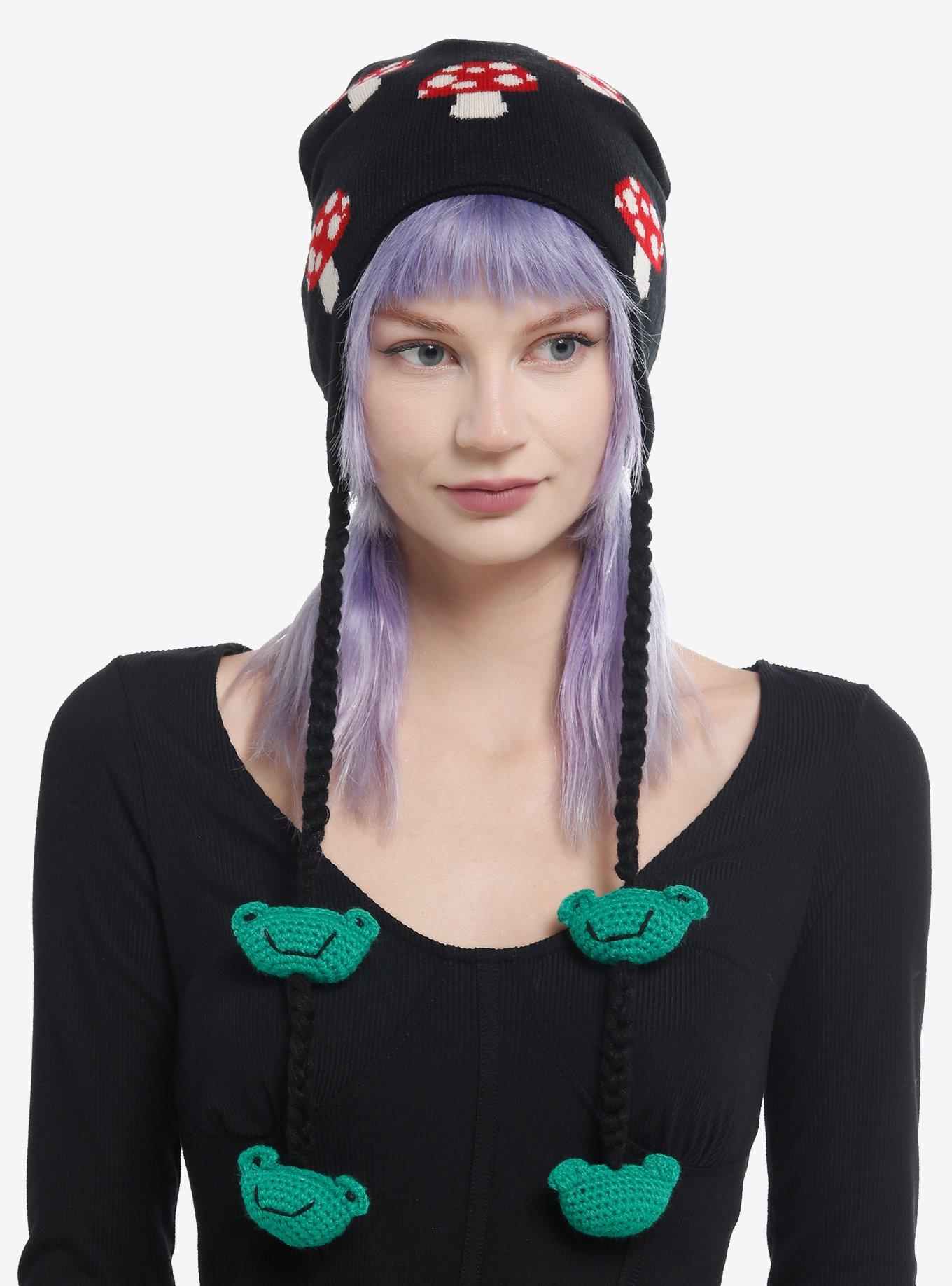 Mushroom Crochet Frog Tassel Beanie, , hi-res