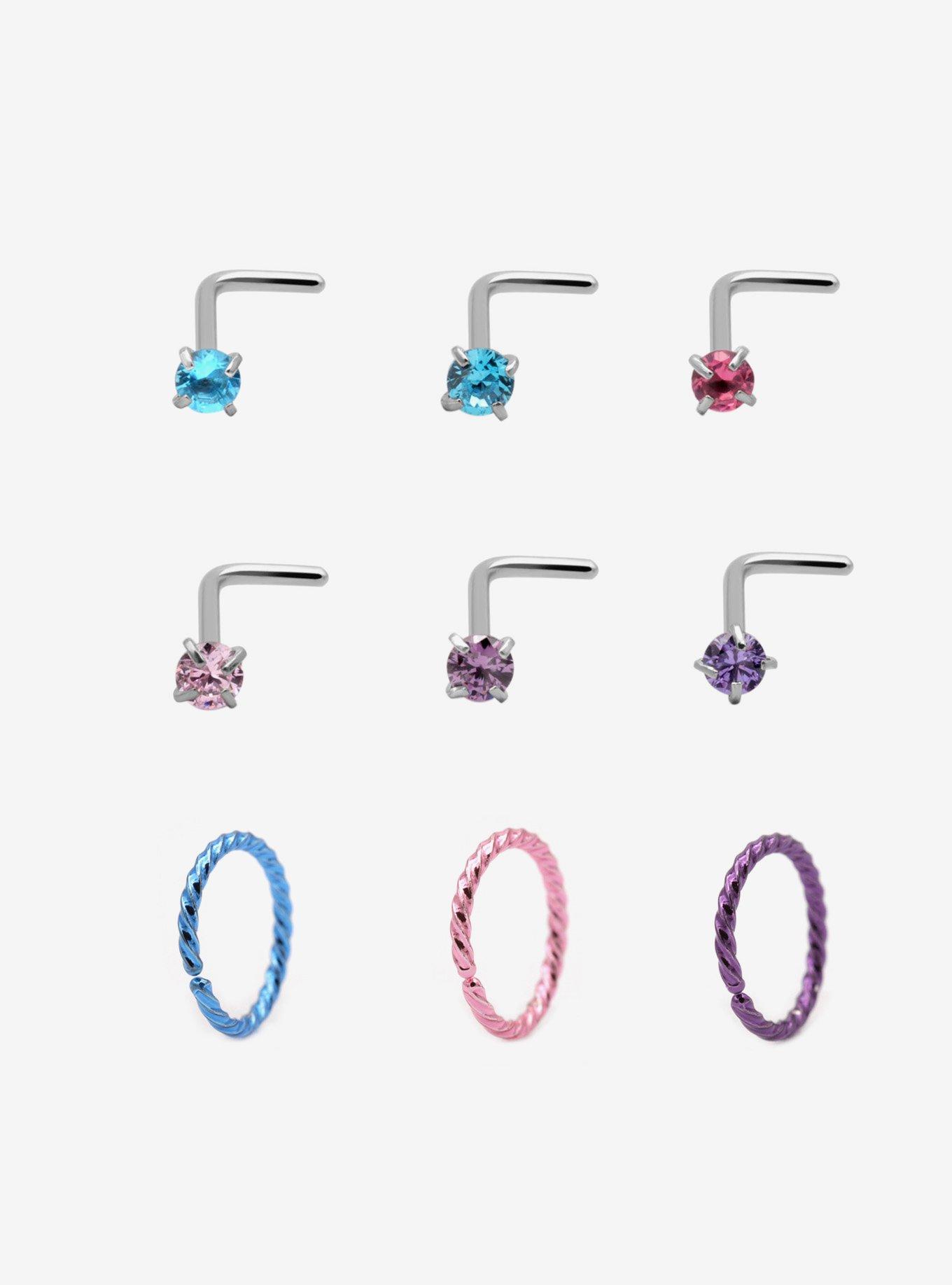 Steel Silver Jewels & Twists Nose Stud & Hoop 9 Pack, , hi-res