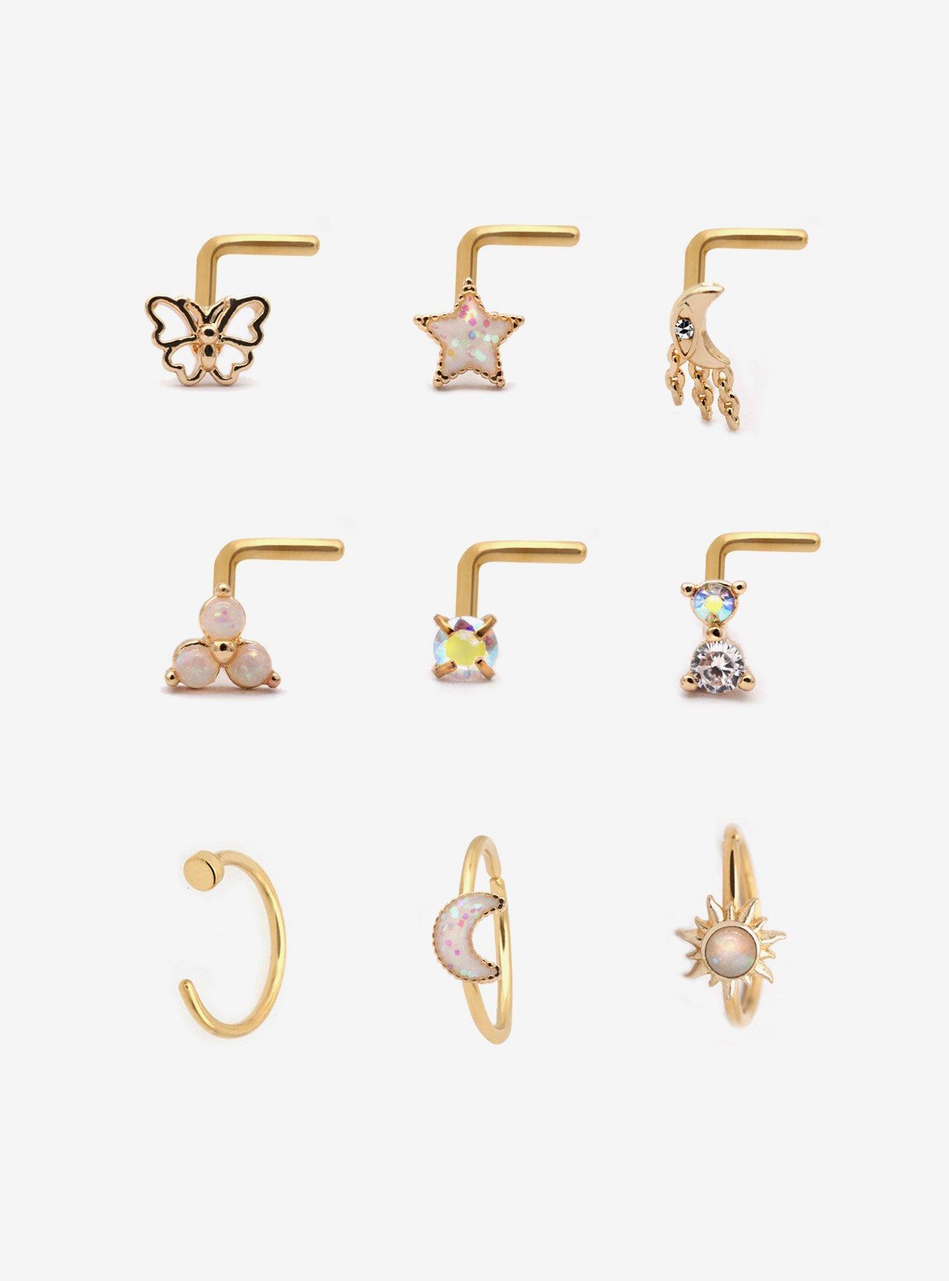Steel Cross Star Heart Nose Stud & Hoop 9 Pack