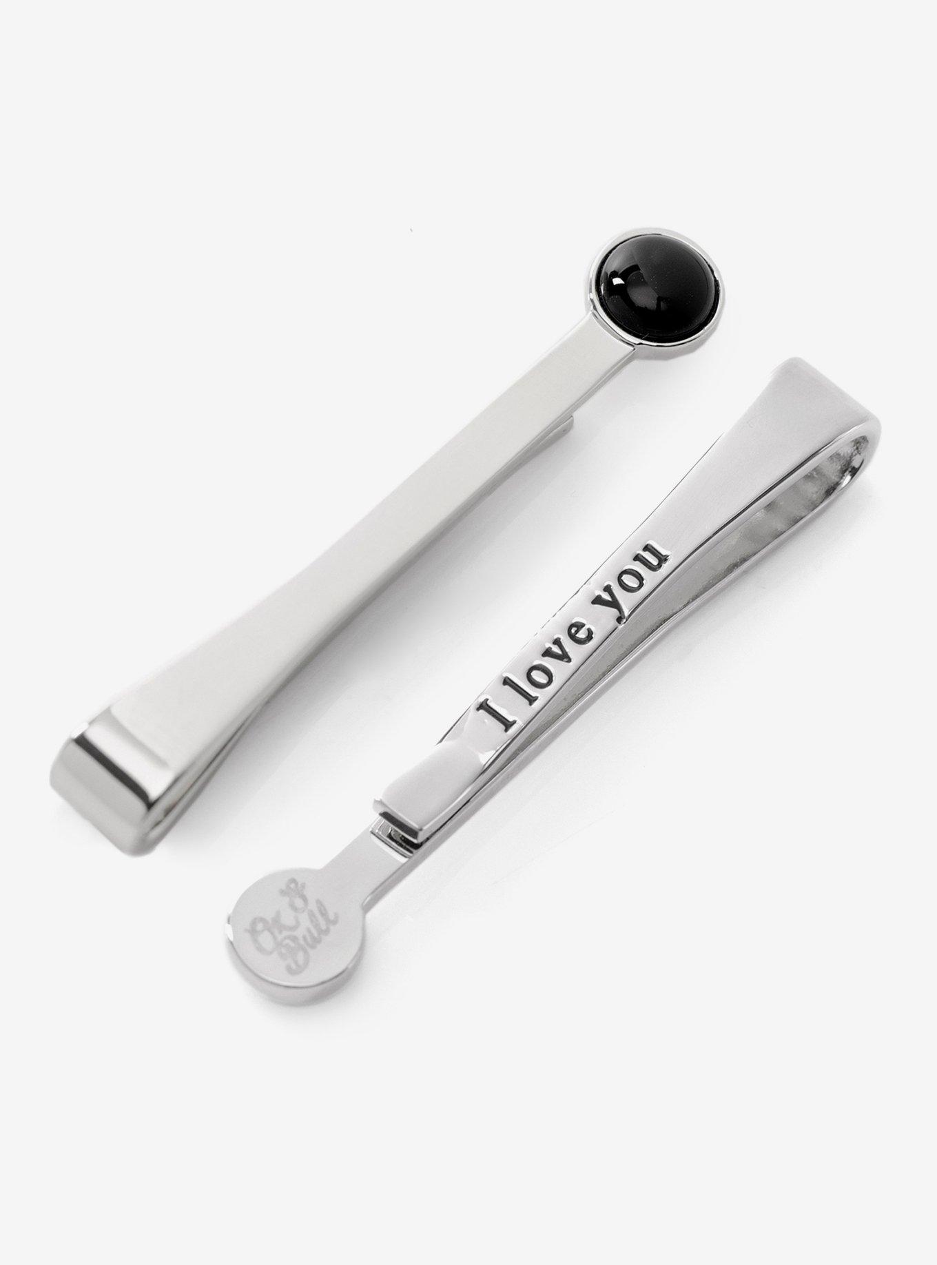 Silver and Onyx "I Love You" Tie Bar, , hi-res