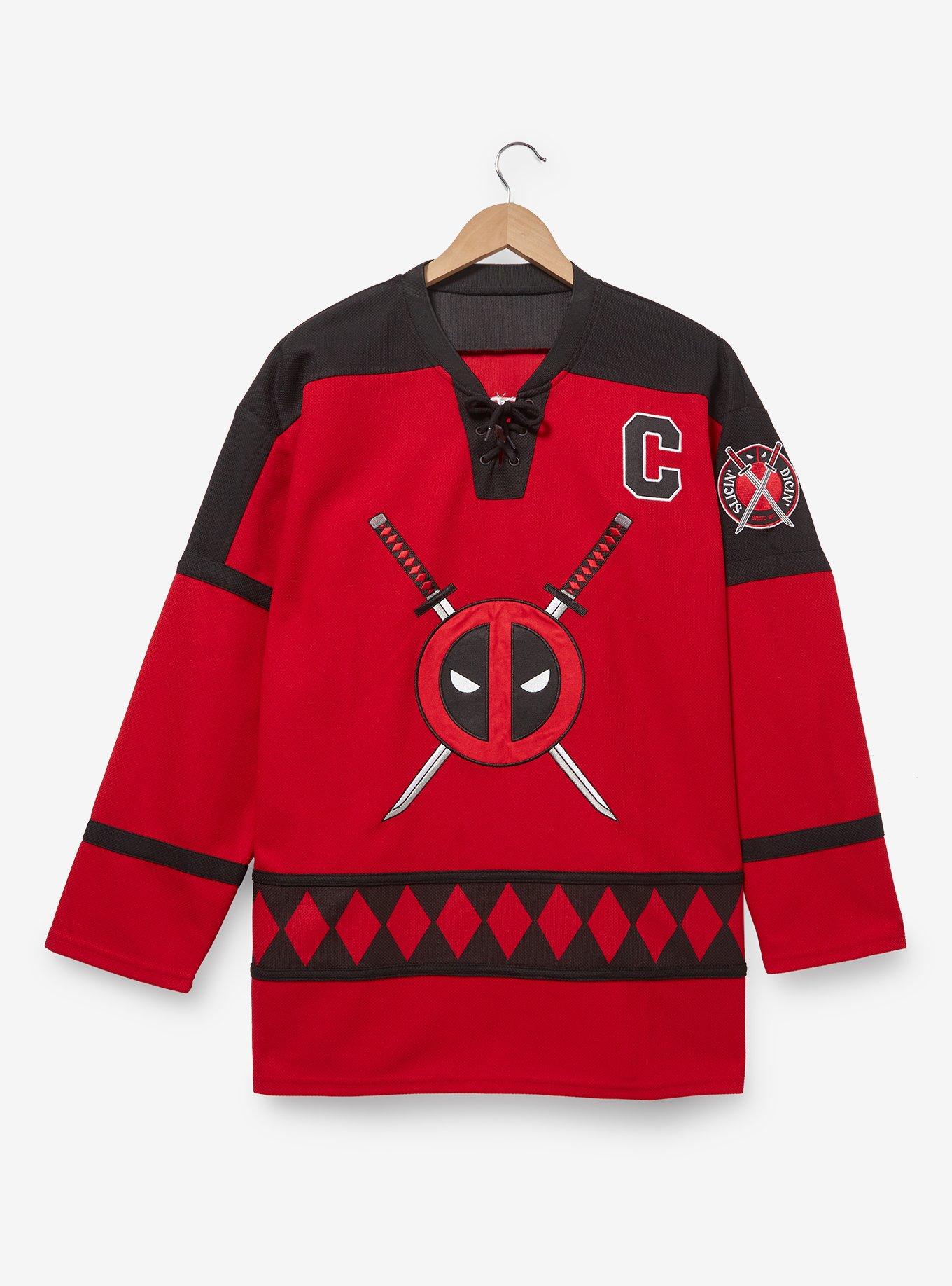 Marvel Deadpool Logo Hockey Jersey - BoxLunch Exclusive, RED, hi-res