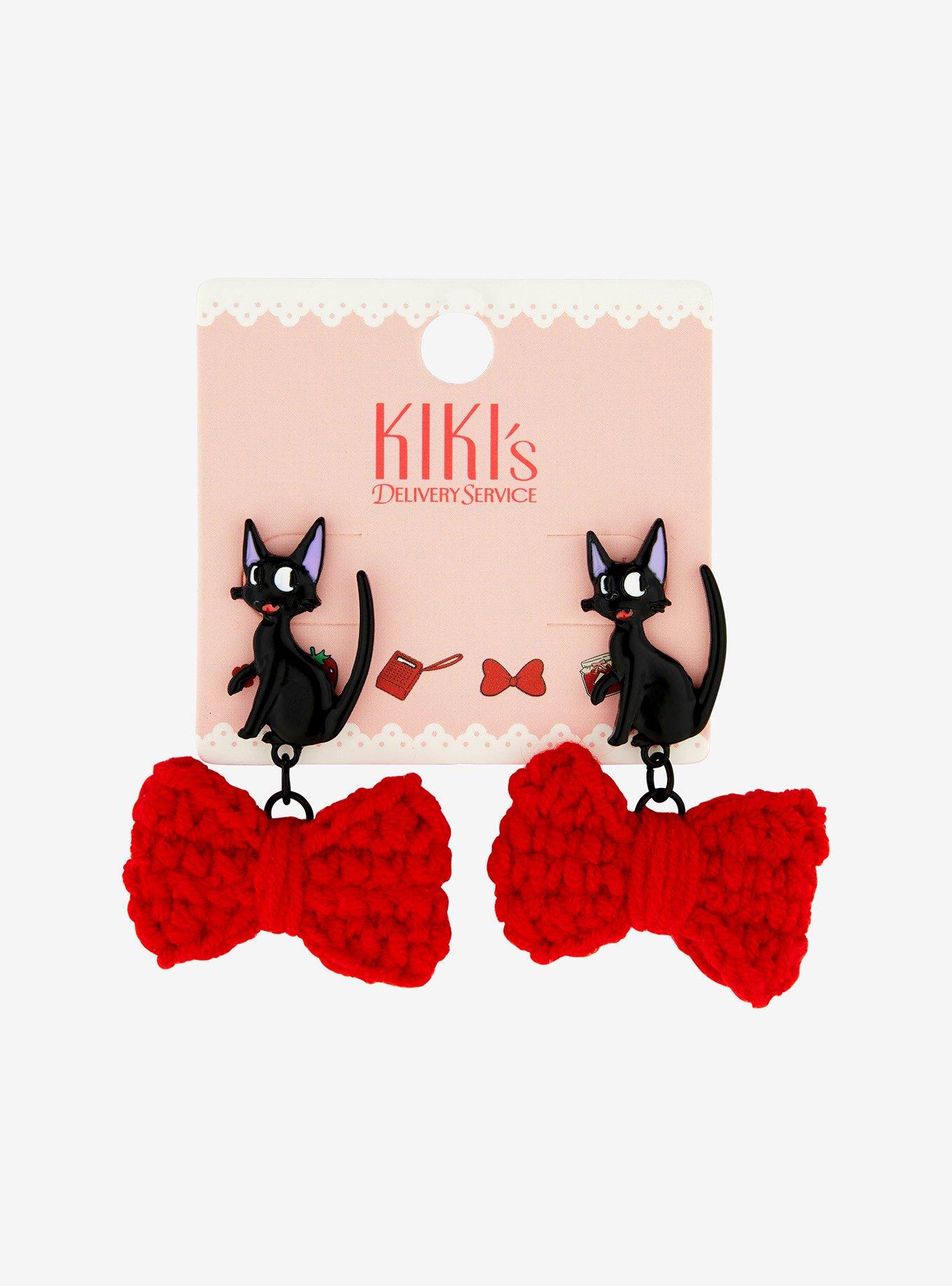 Studio Ghibli Kiki's Delivery Service Jiji Crochet Bow Earrings — BoxLunch Exclusive, , hi-res