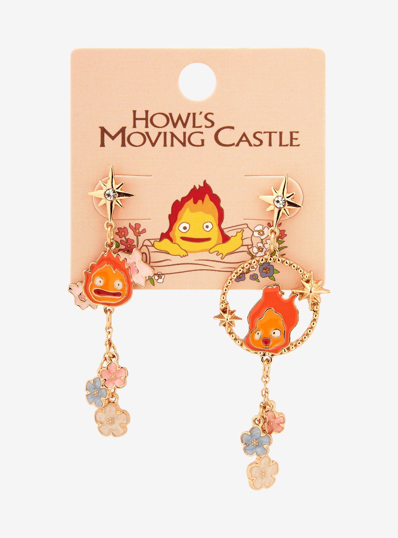 Studio Ghibli Howl's Moving Castle Calcifer Floral Mismatched Earrings - BoxLunch Exclusive, , hi-res