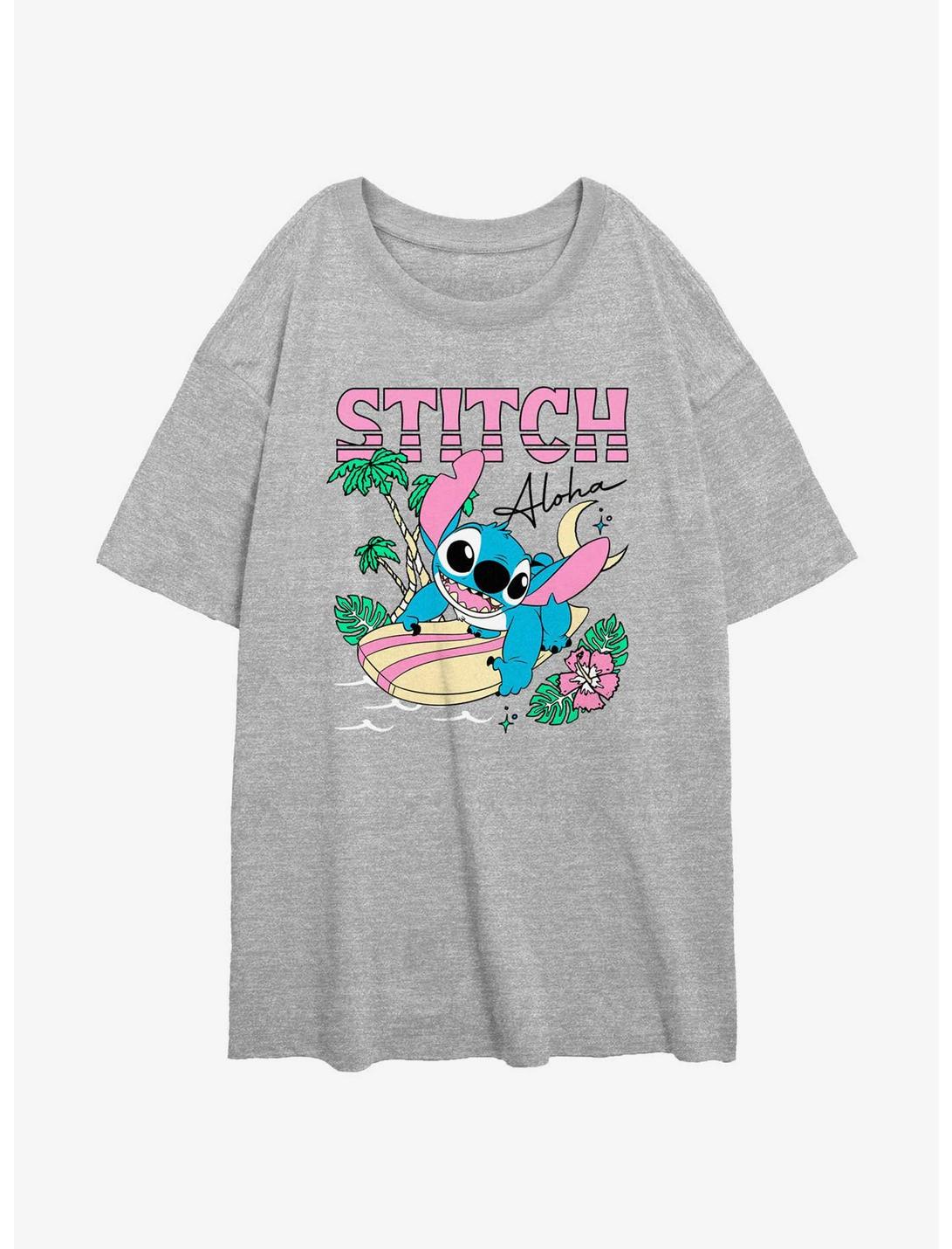 Disney Lilo & Stitch Aloha Stitch Girls Oversized T-Shirt, ATH HTR, hi-res