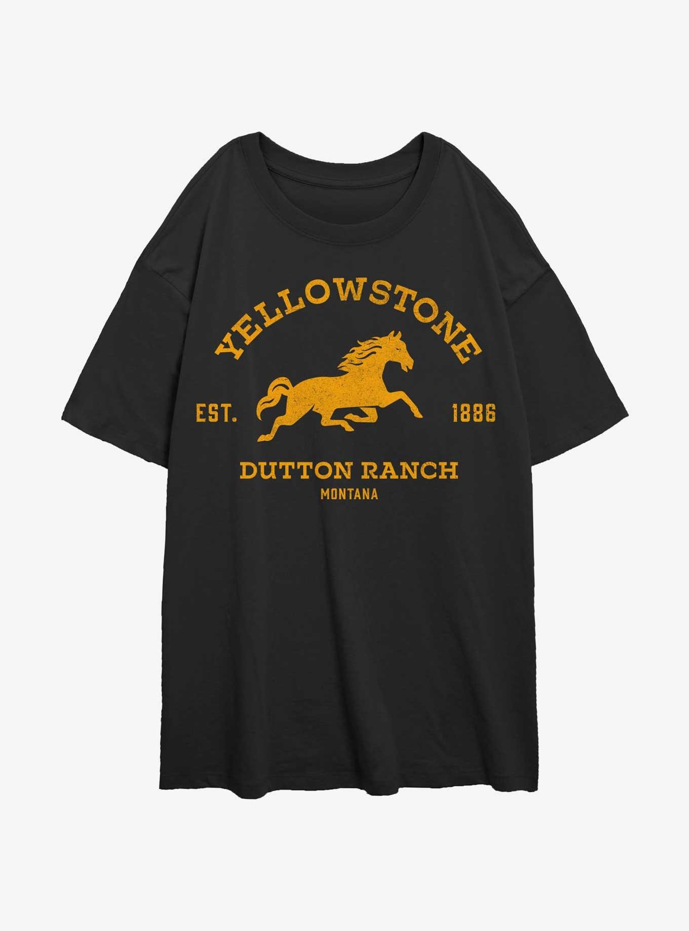 Yellowstone Dutton Ranch Badge Girls Oversized T-Shirt, BLACK, hi-res