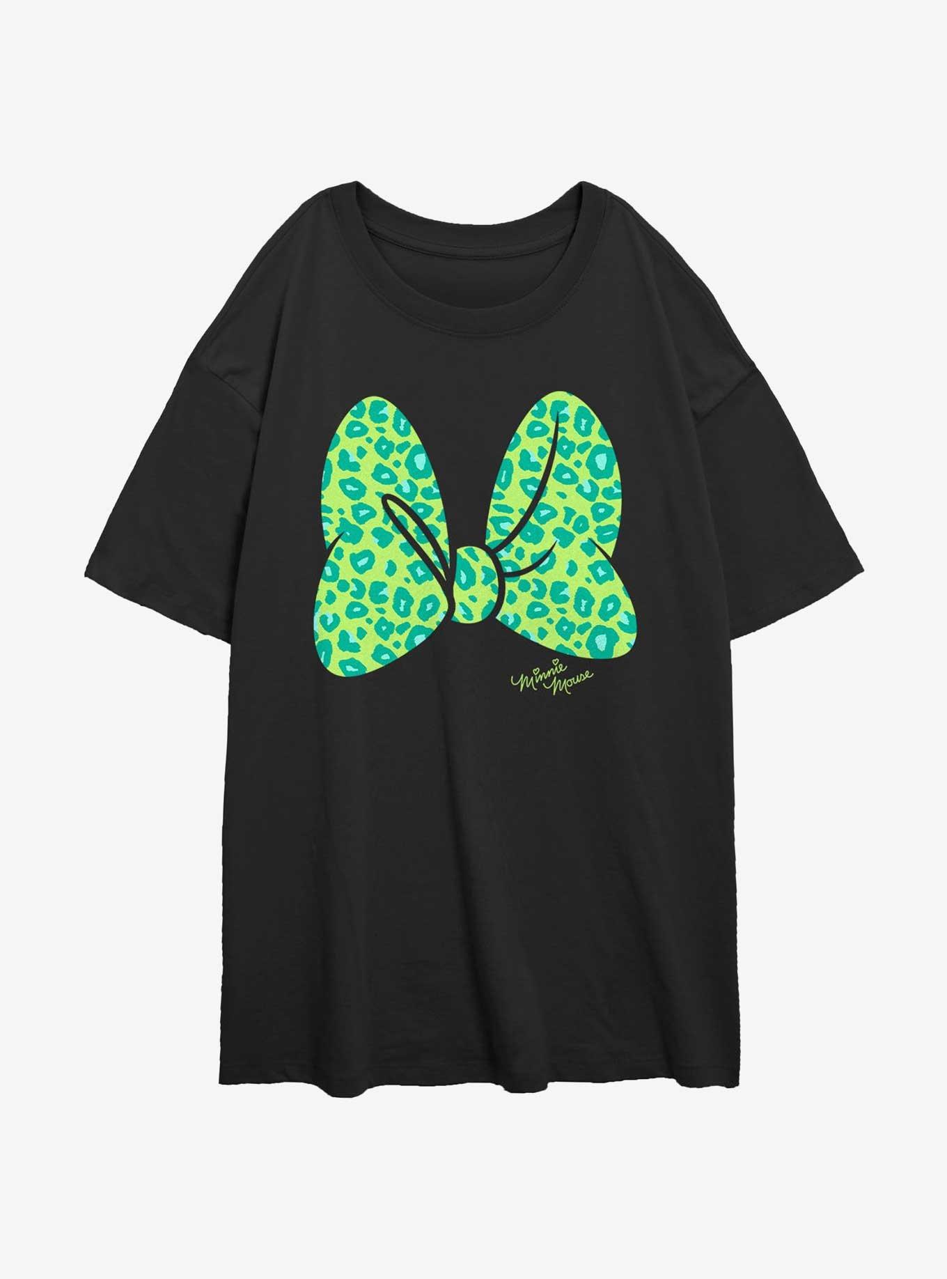 Disney Minnie Mouse Animal Print Bow Girls Oversized T-Shirt, BLACK, hi-res