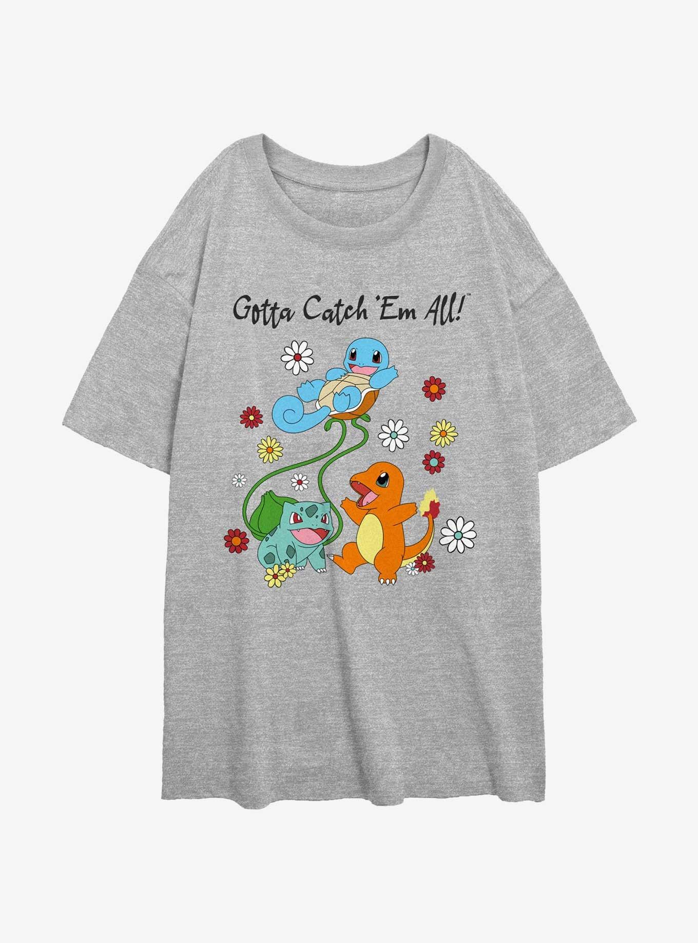 Pokemon Catch Em All Flowers Girls Oversized T-Shirt, ATH HTR, hi-res