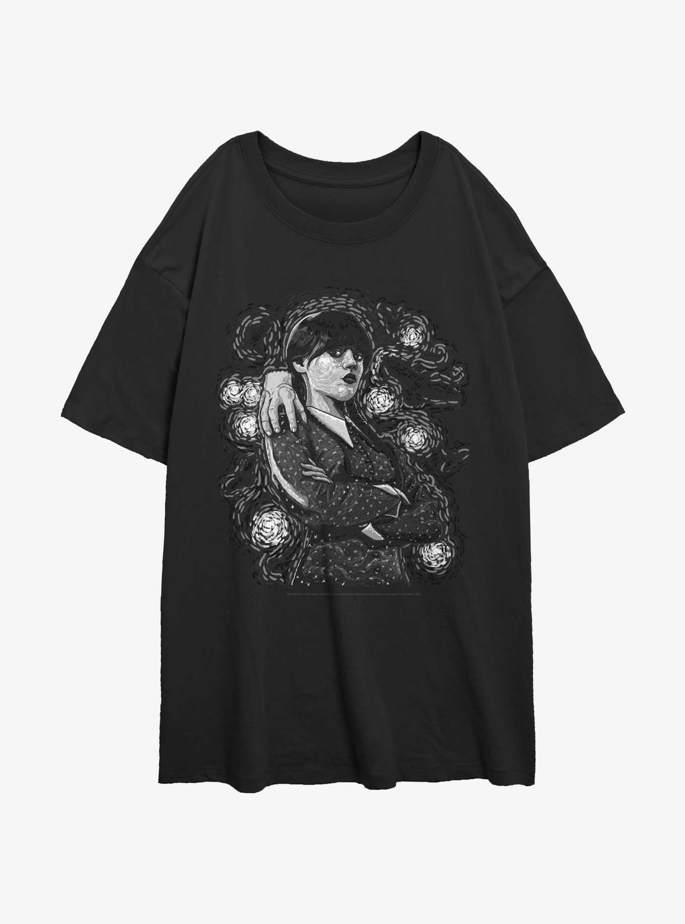 Wednesday Van Goth Noir Girls Oversized T-Shirt, BLACK, hi-res
