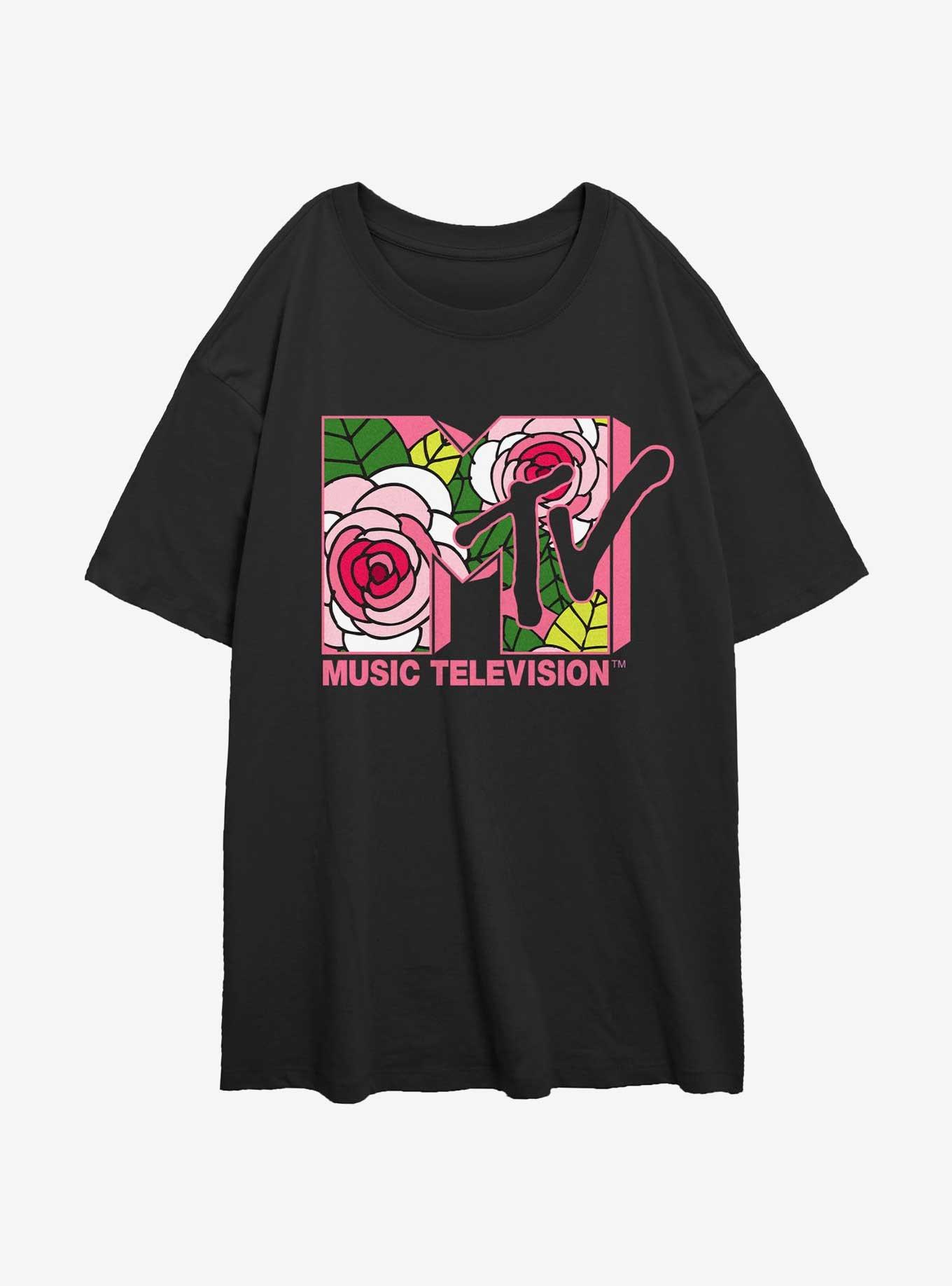 MTV Floral Mtv Girls Oversized T-Shirt, BLACK, hi-res