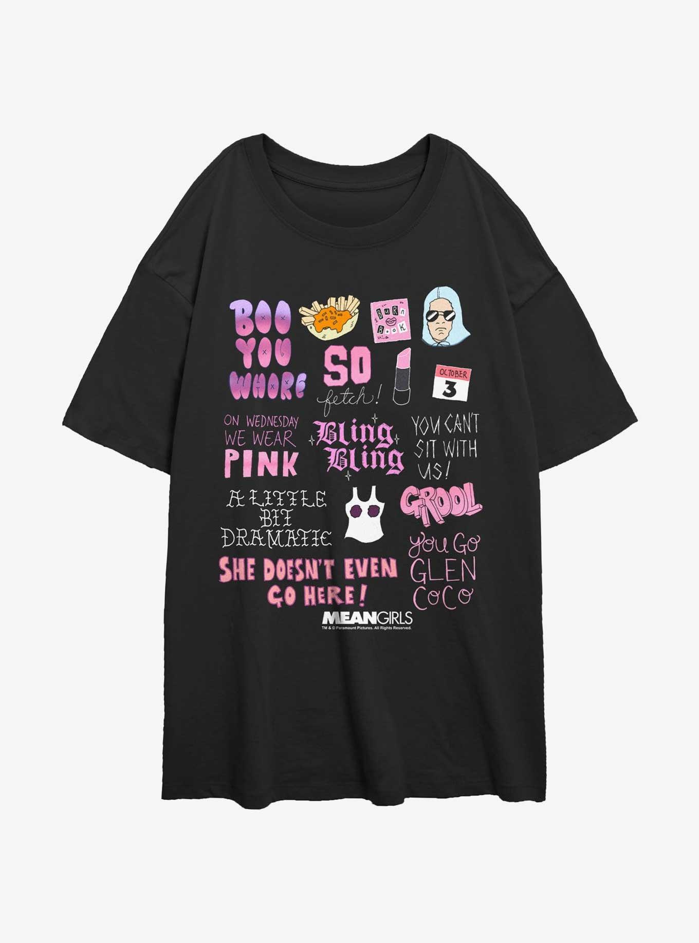 Mean Girls Movie Phrases Girls Oversized T-Shirt, BLACK, hi-res