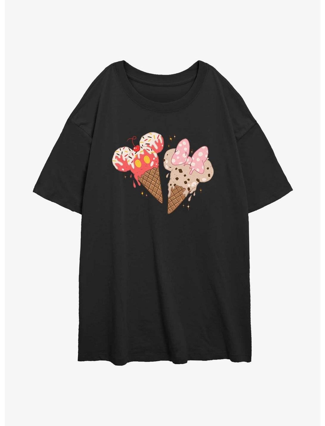 Disney Mickey Mouse & Minnie Mouse Ice Cream Cones Girls Oversized T-Shirt, BLACK, hi-res
