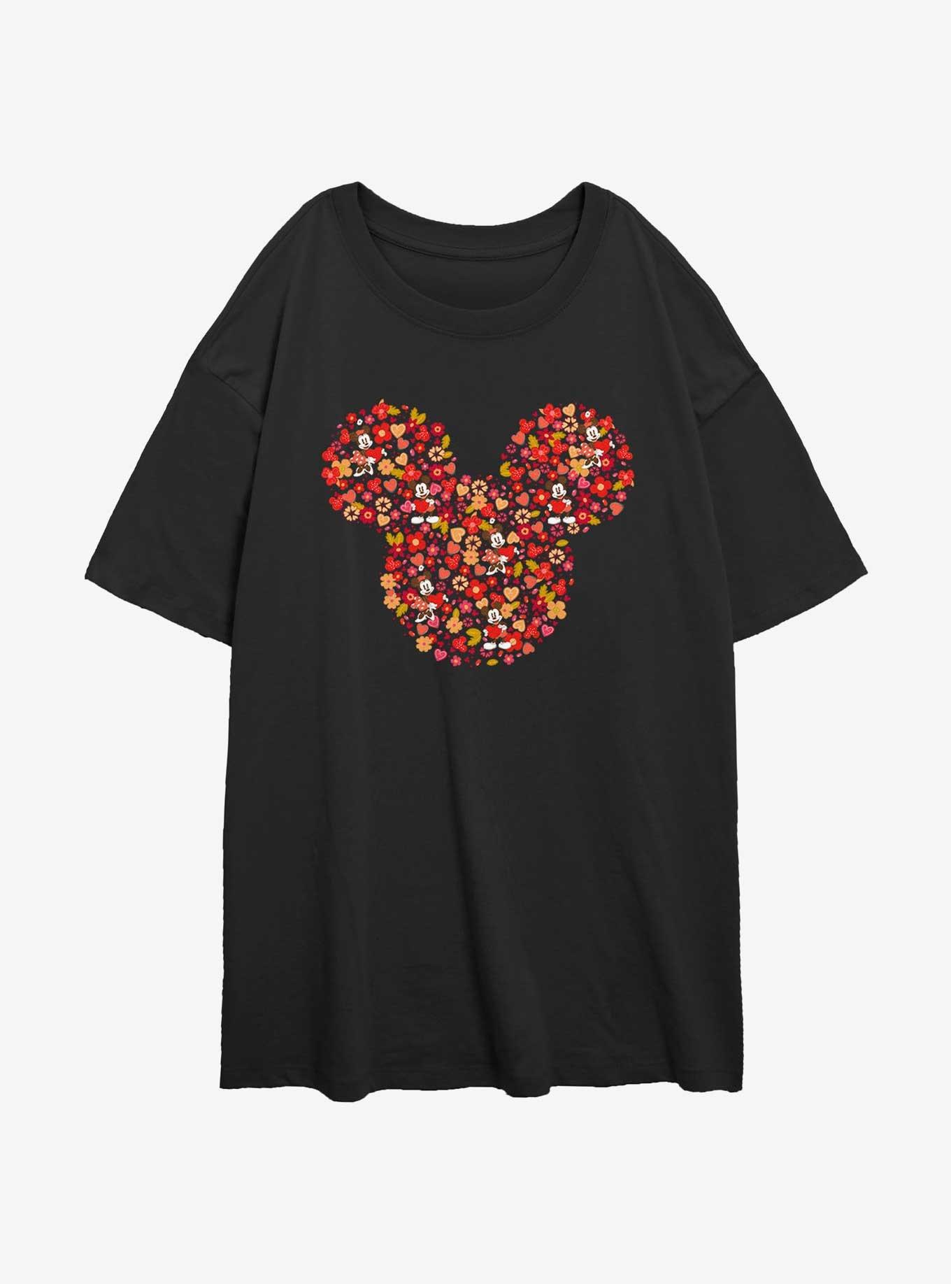 Disney Mickey Mouse Mickey Flowers Girls Oversized T-Shirt, BLACK, hi-res