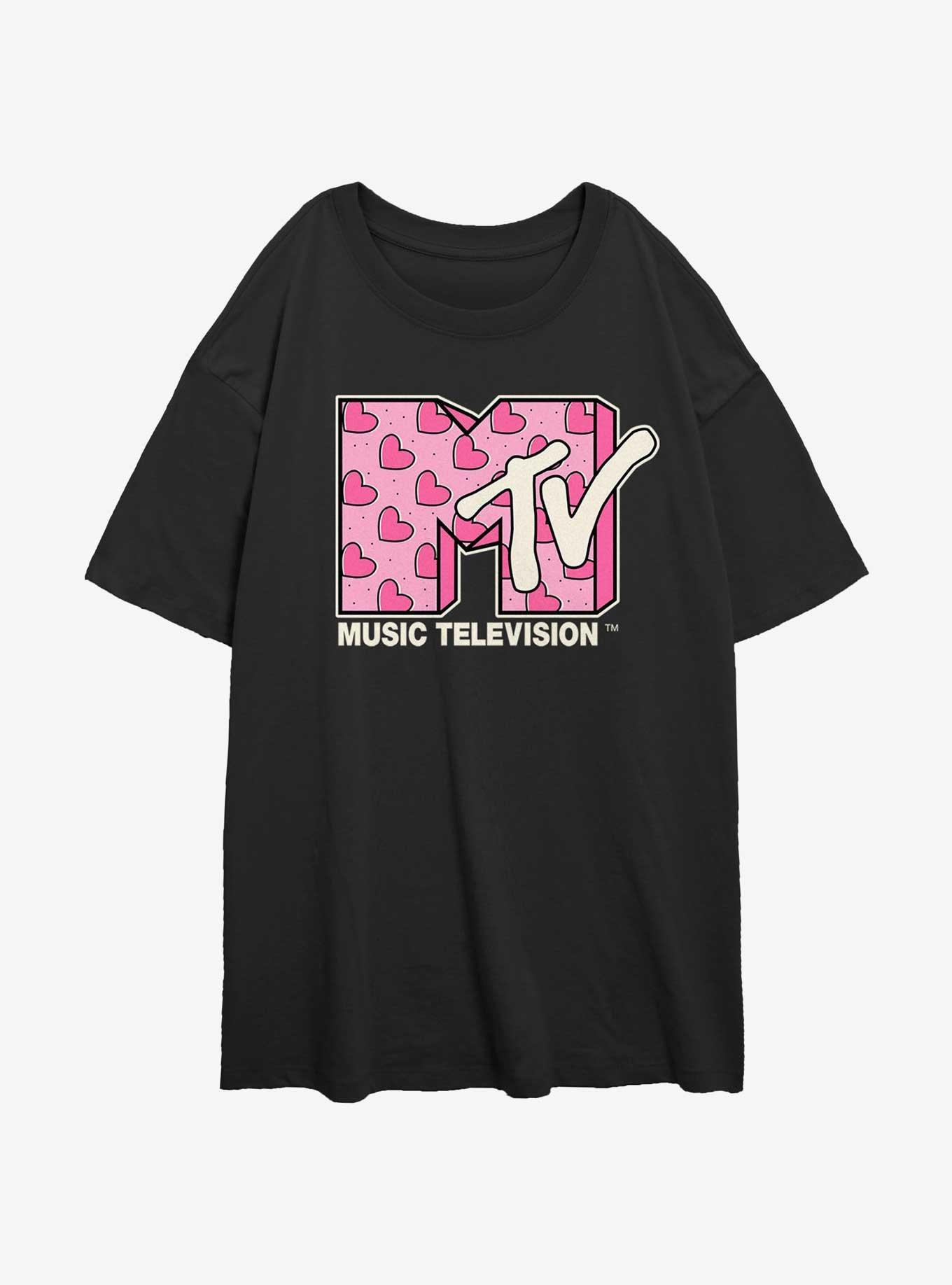MTV Hearts Logo Girls Oversized T-Shirt, BLACK, hi-res