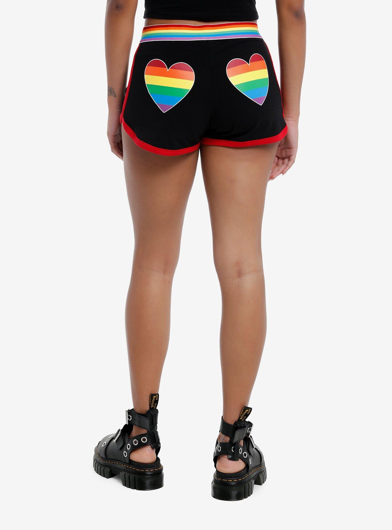 Rainbow Heart Stripe Soft Shorts, BLACK, hi-res