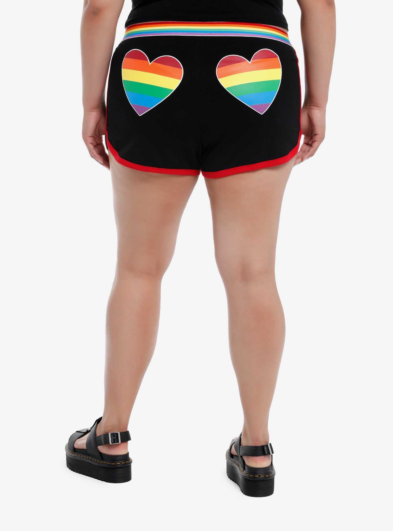 Rainbow Heart Stripe Soft Shorts Plus Size, , hi-res