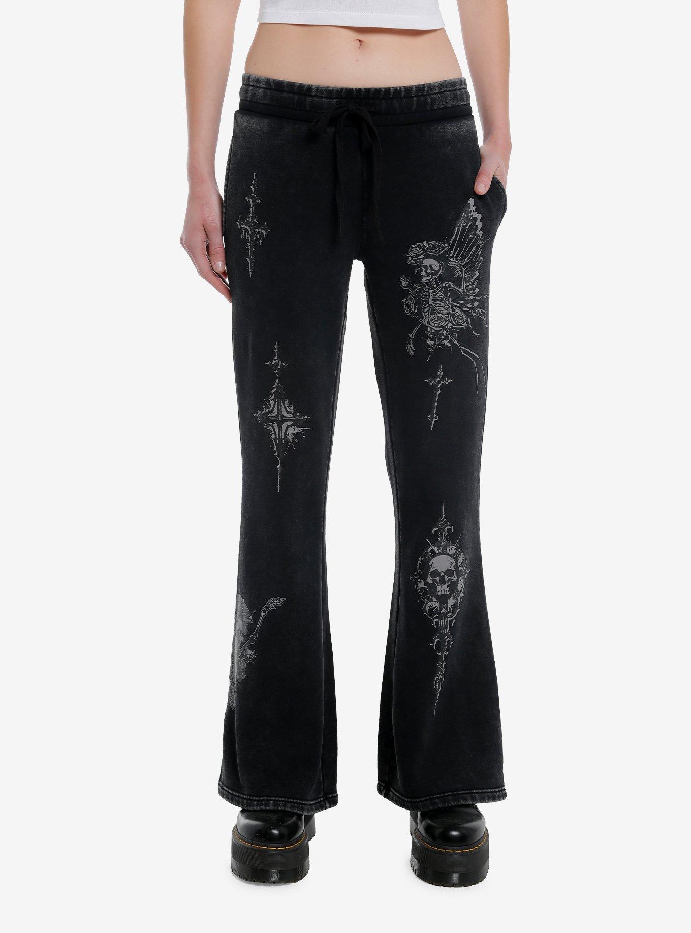 Skull Fairy Cross Wash Flare Girls Lounge Pants, , hi-res